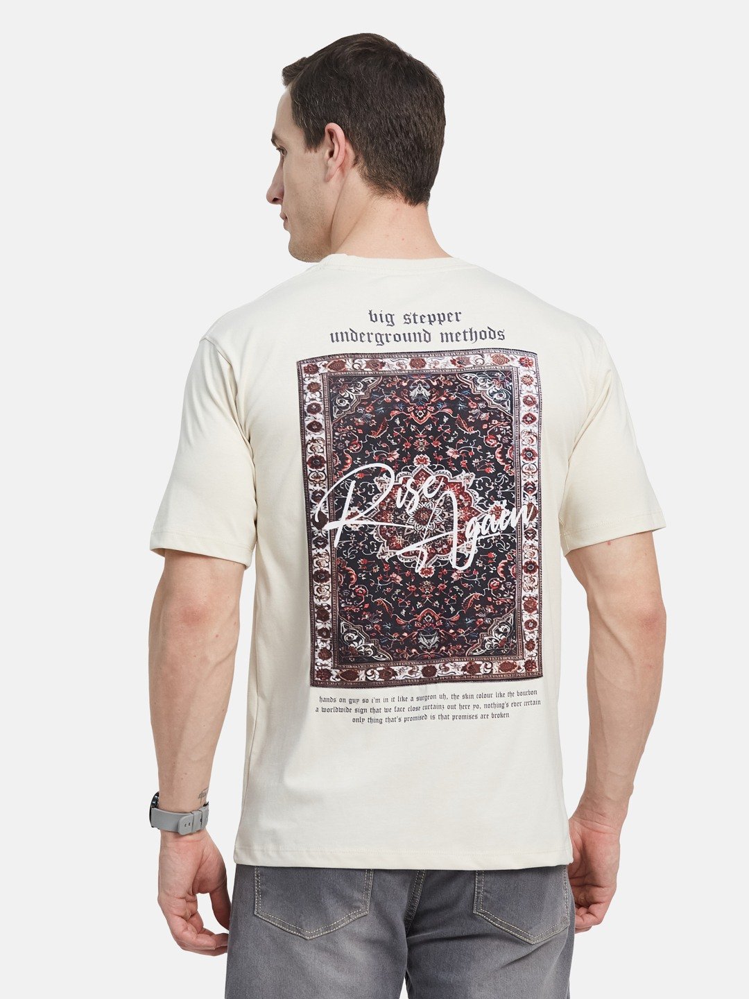 BACK  PRINT ROUND NECK SINGLE JERSEY KNIT T-SHIRT
