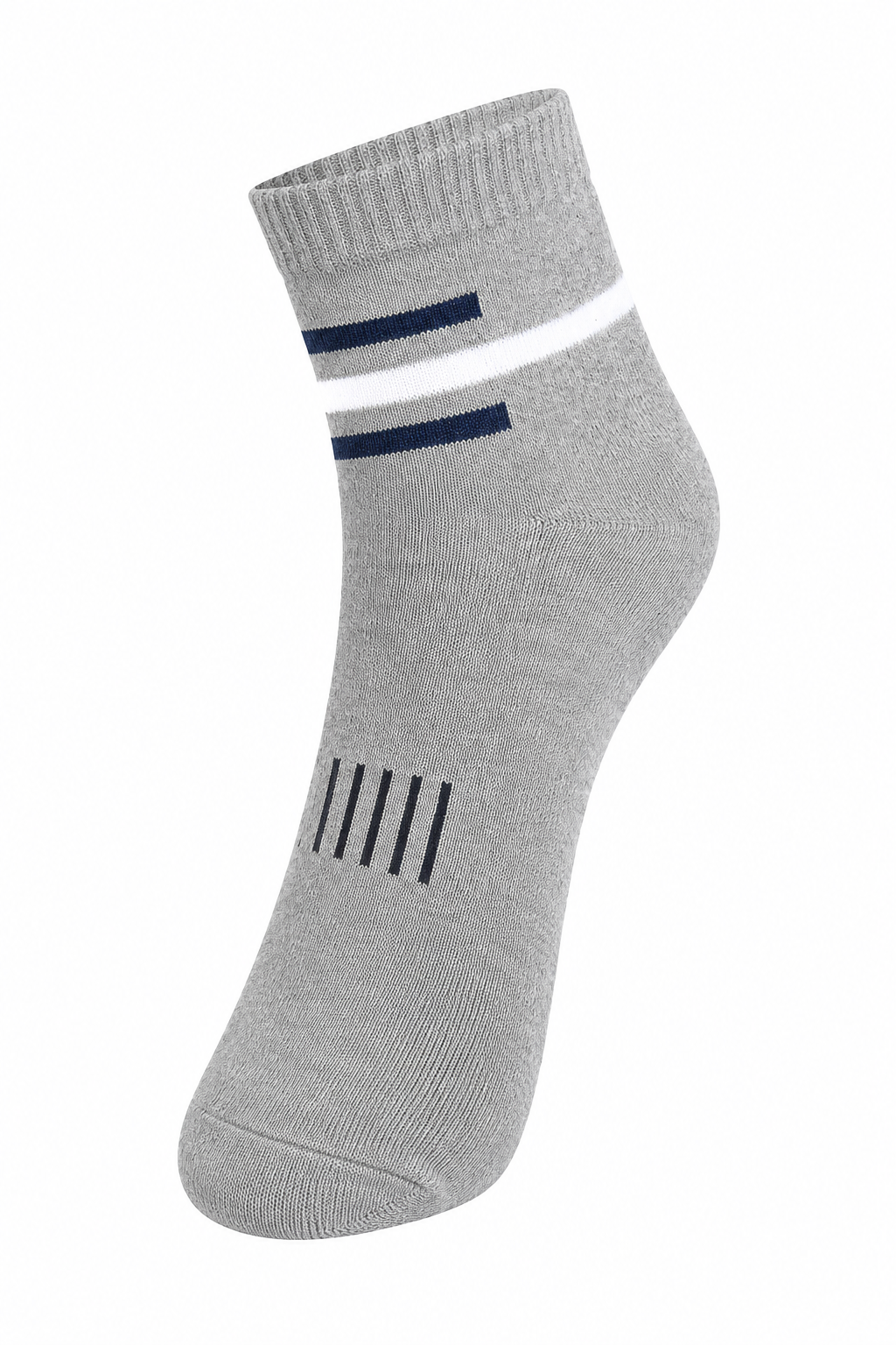 Premium Men's Grey Melange Quarter Socks - Sporty Striped Athletic Ankle Socks