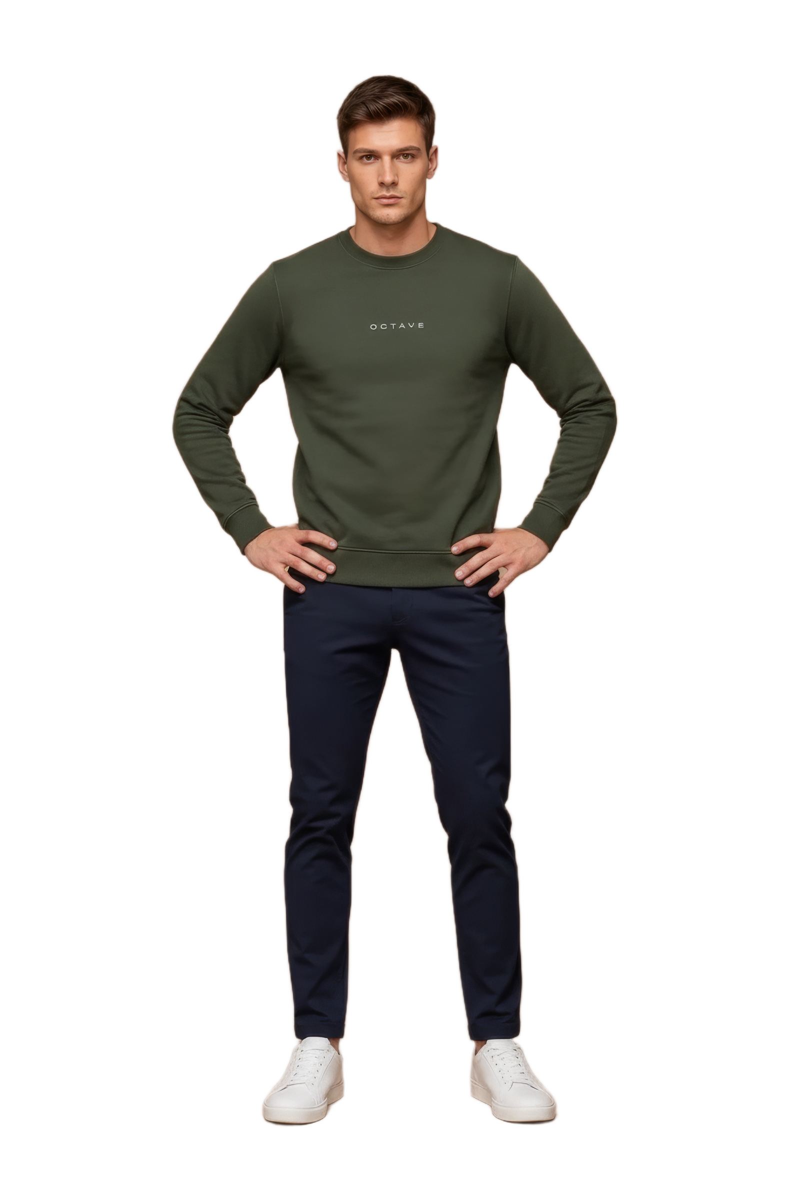 Men’s Premium Olive Crew Neck Cotton Fleece Sweatshirt