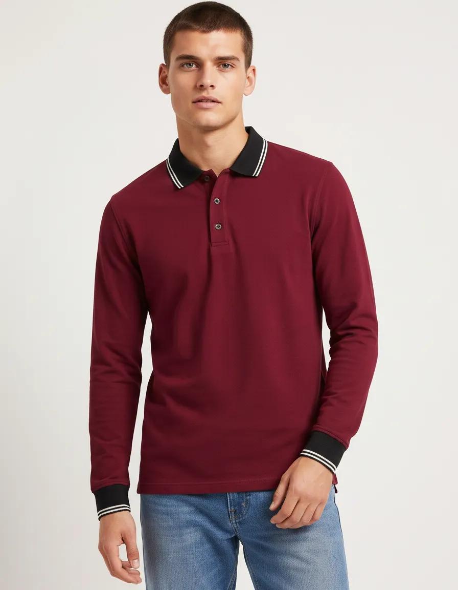 Men’s Merlot Full Sleeve Polo T-Shirt | Cotton Blend Lycra Stretch