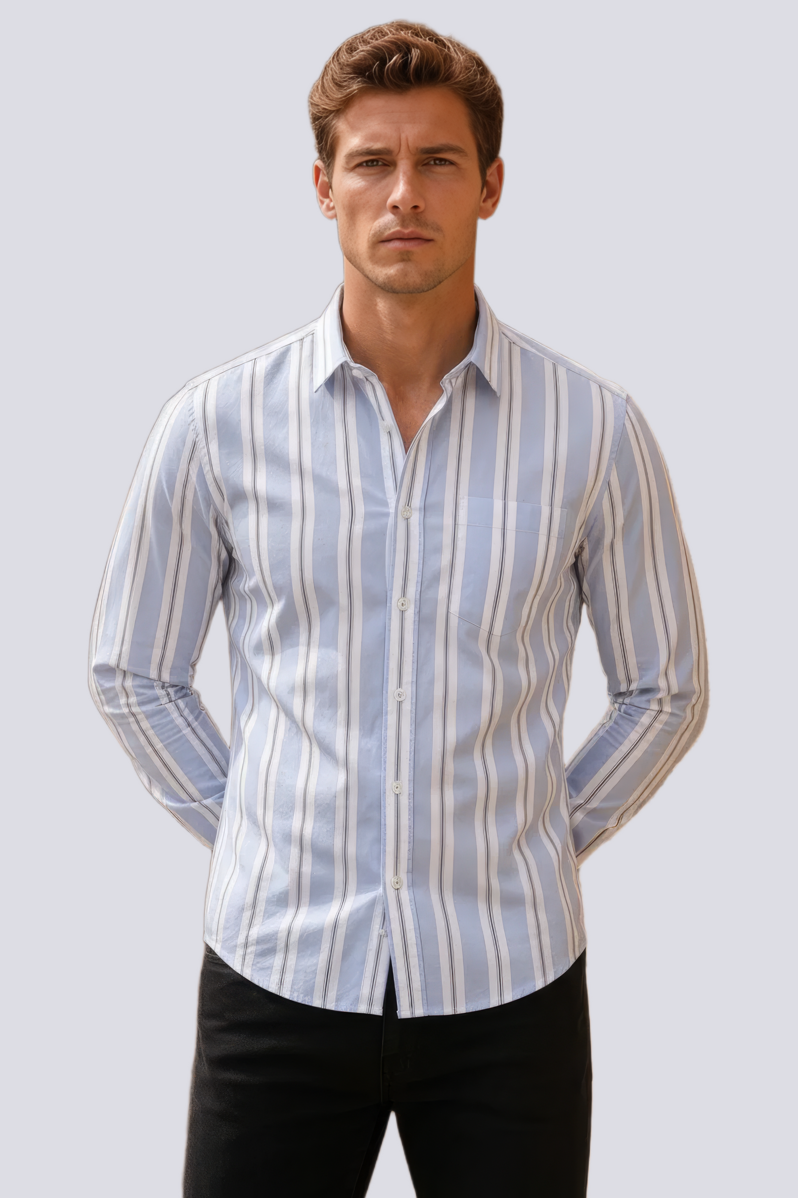 Men’s Sky Blue Striped Oxford Cotton Shirt
