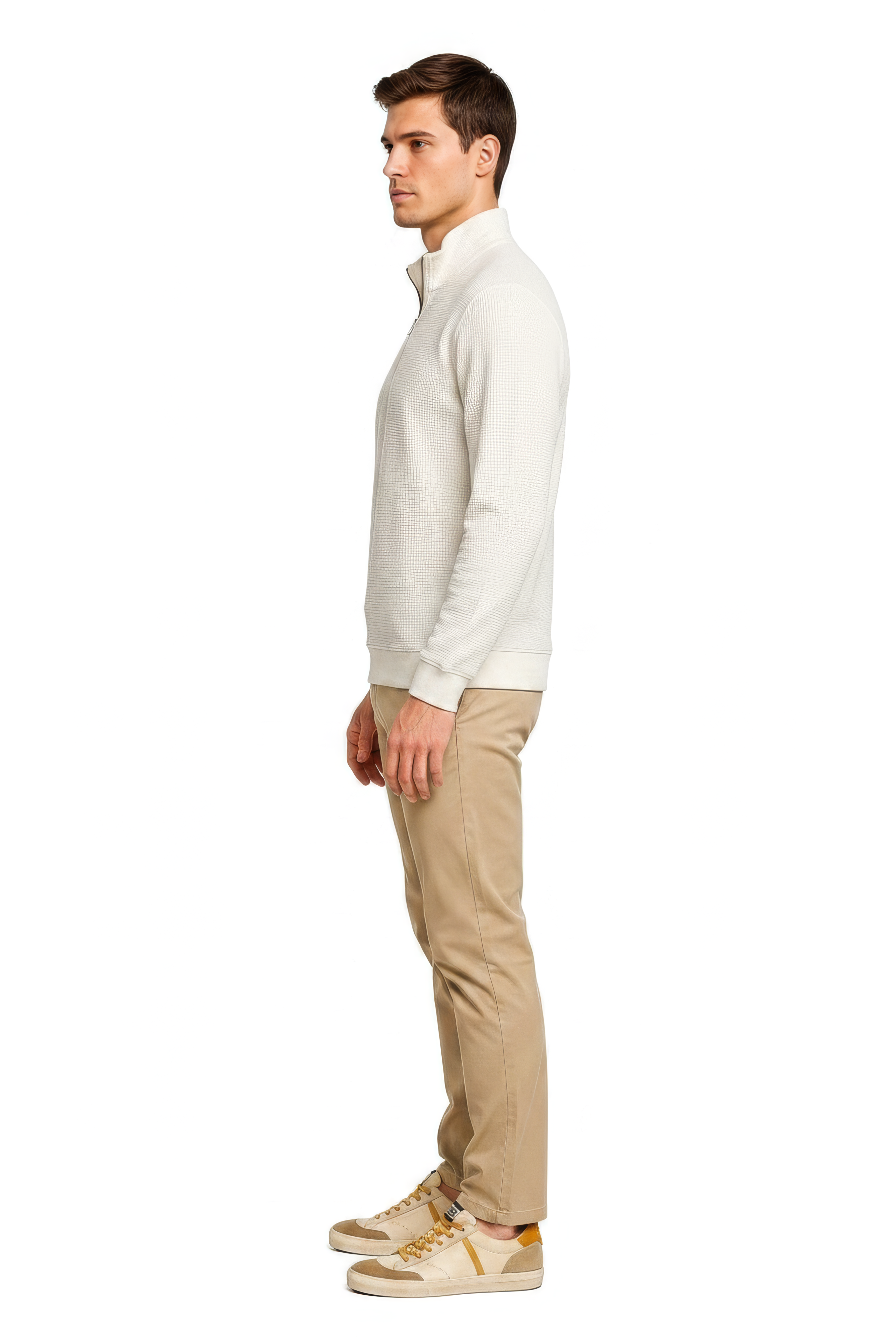 Men’s Off-White Half-Zip Sweatshirt in Brushed Seersucker Fabric