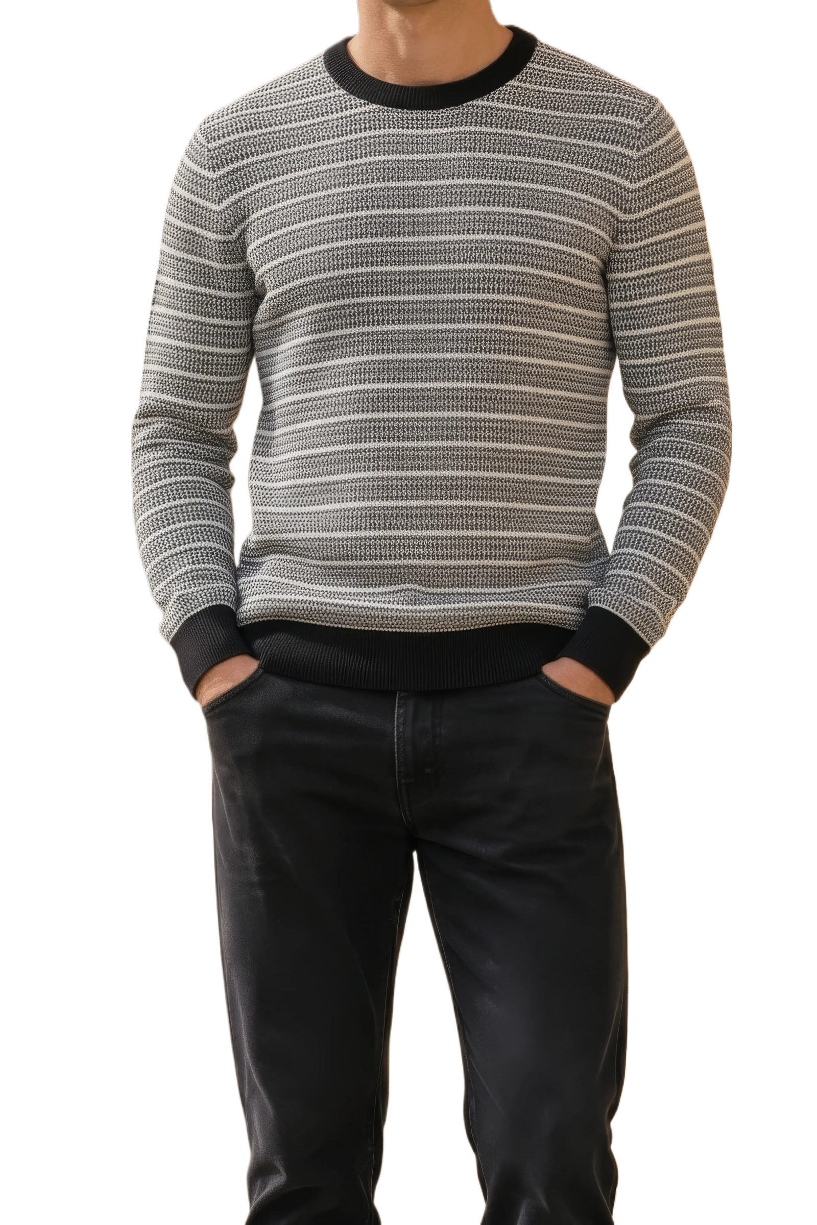 Men’s Dark Navy Jacquard Cotton Round-Neck Full-Sleeve Winter Sweater