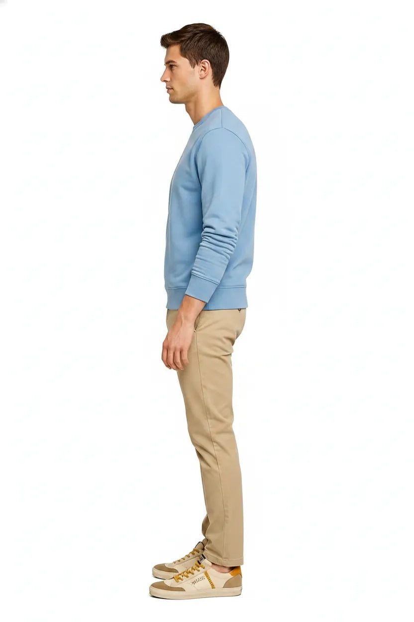 Men’s Premium Oxford Blue Crew Neck Cotton Fleece Sweatshirt