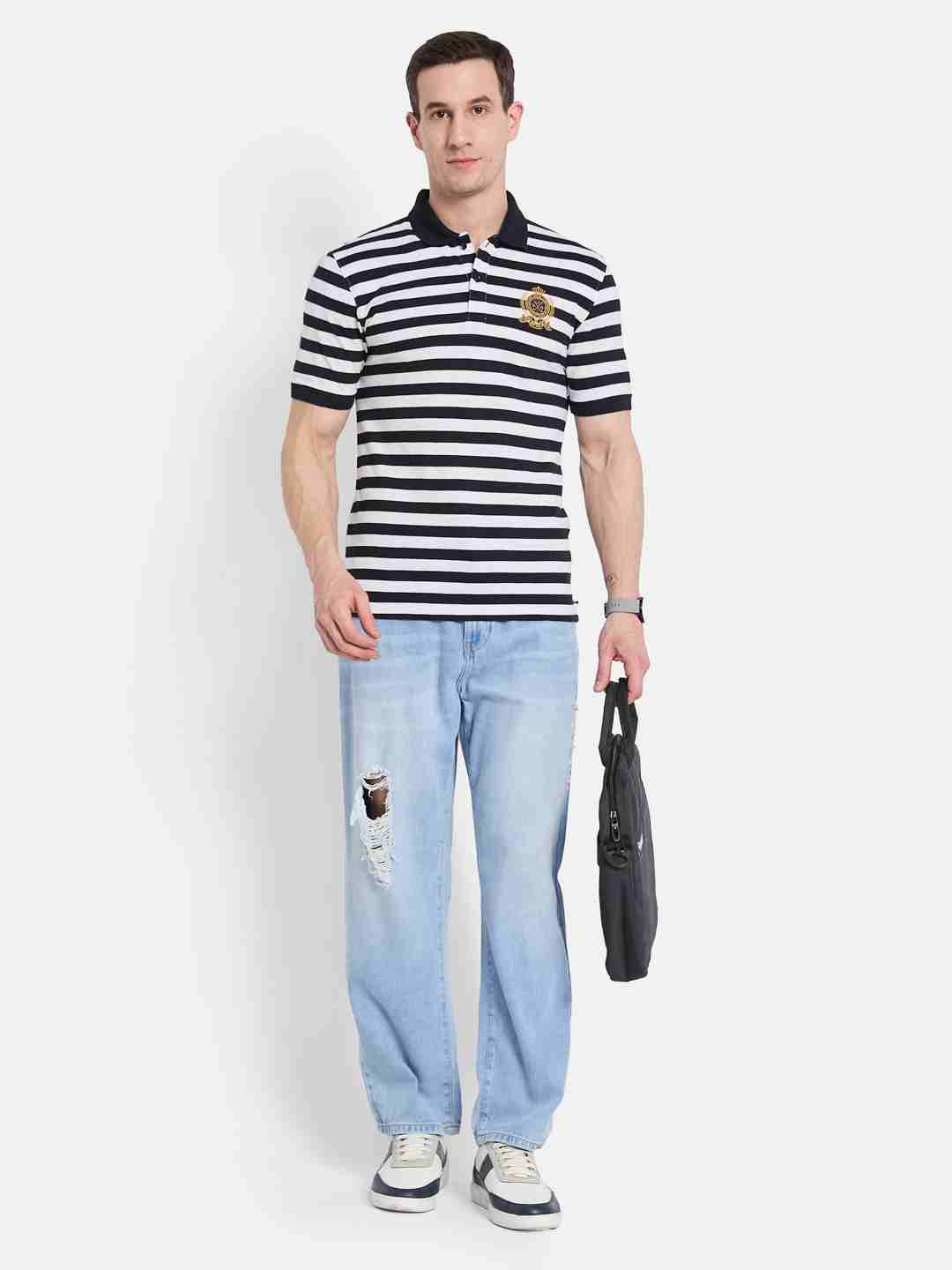 Octave Men Colourblocked Polo Collar Monochrome T-shirt