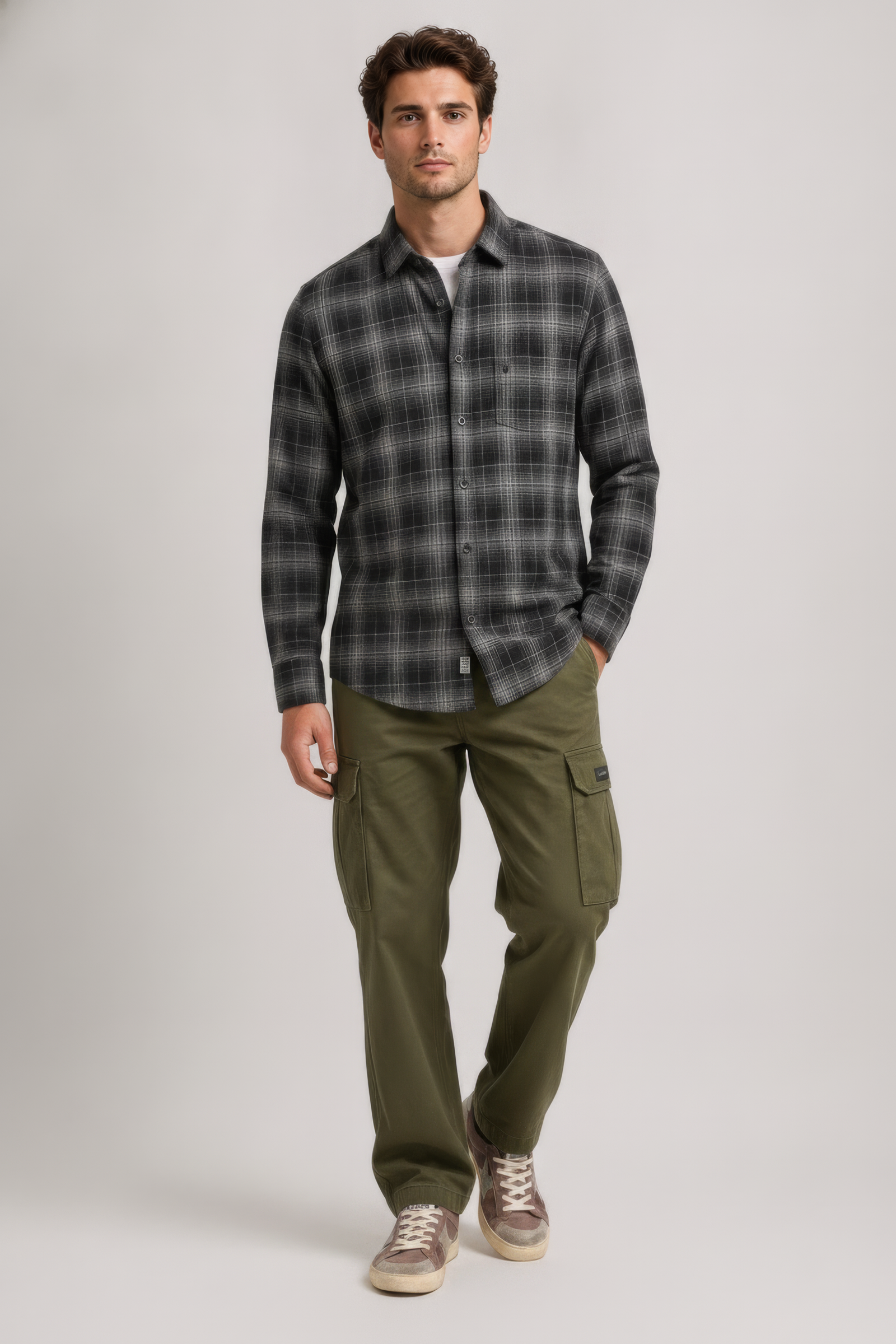 Men’s Coffee Check Oxford Cotton Full-Sleeve Shirt