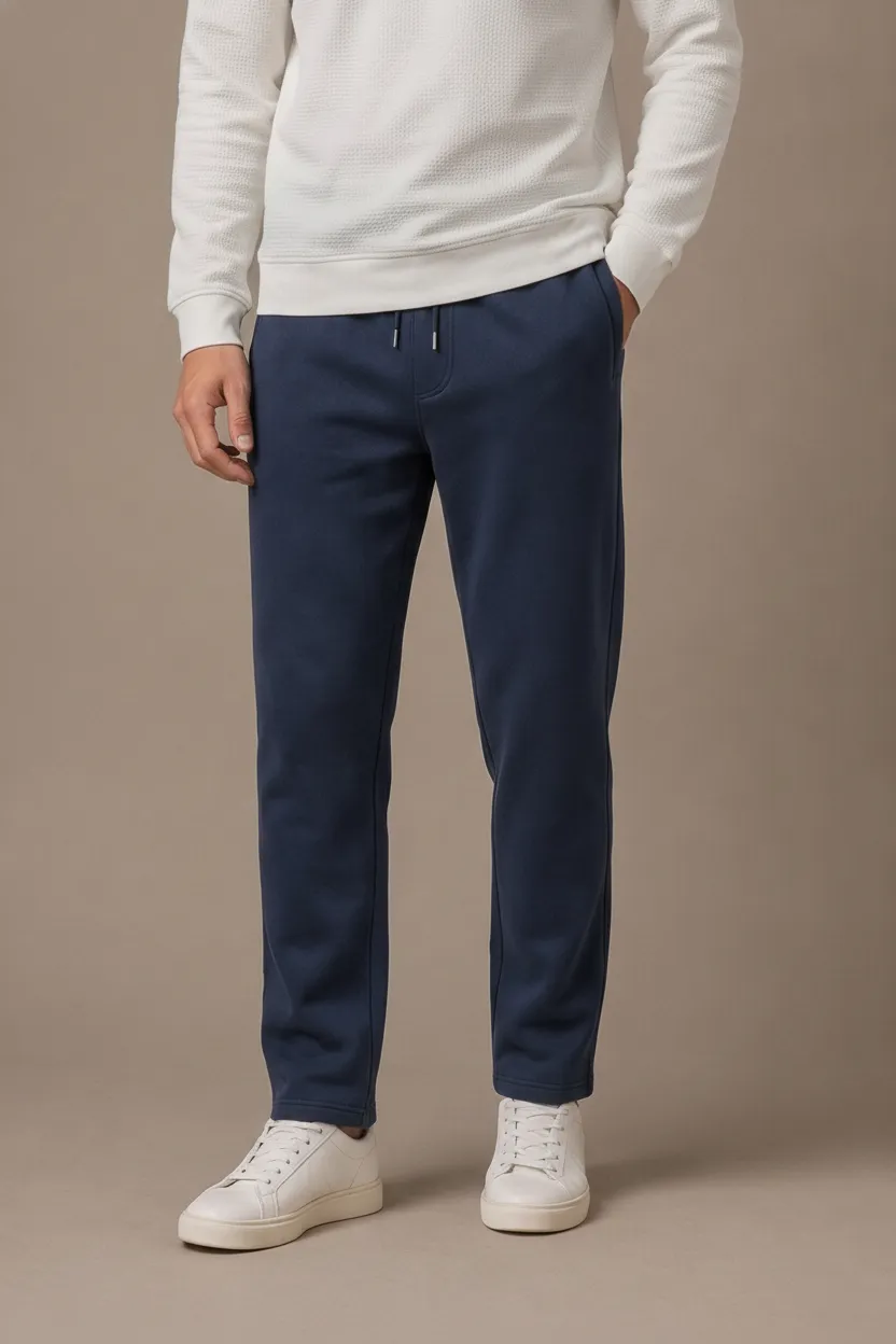 Men’s Dark Navy Brushed Cotton Fleece Lower with Drawstring