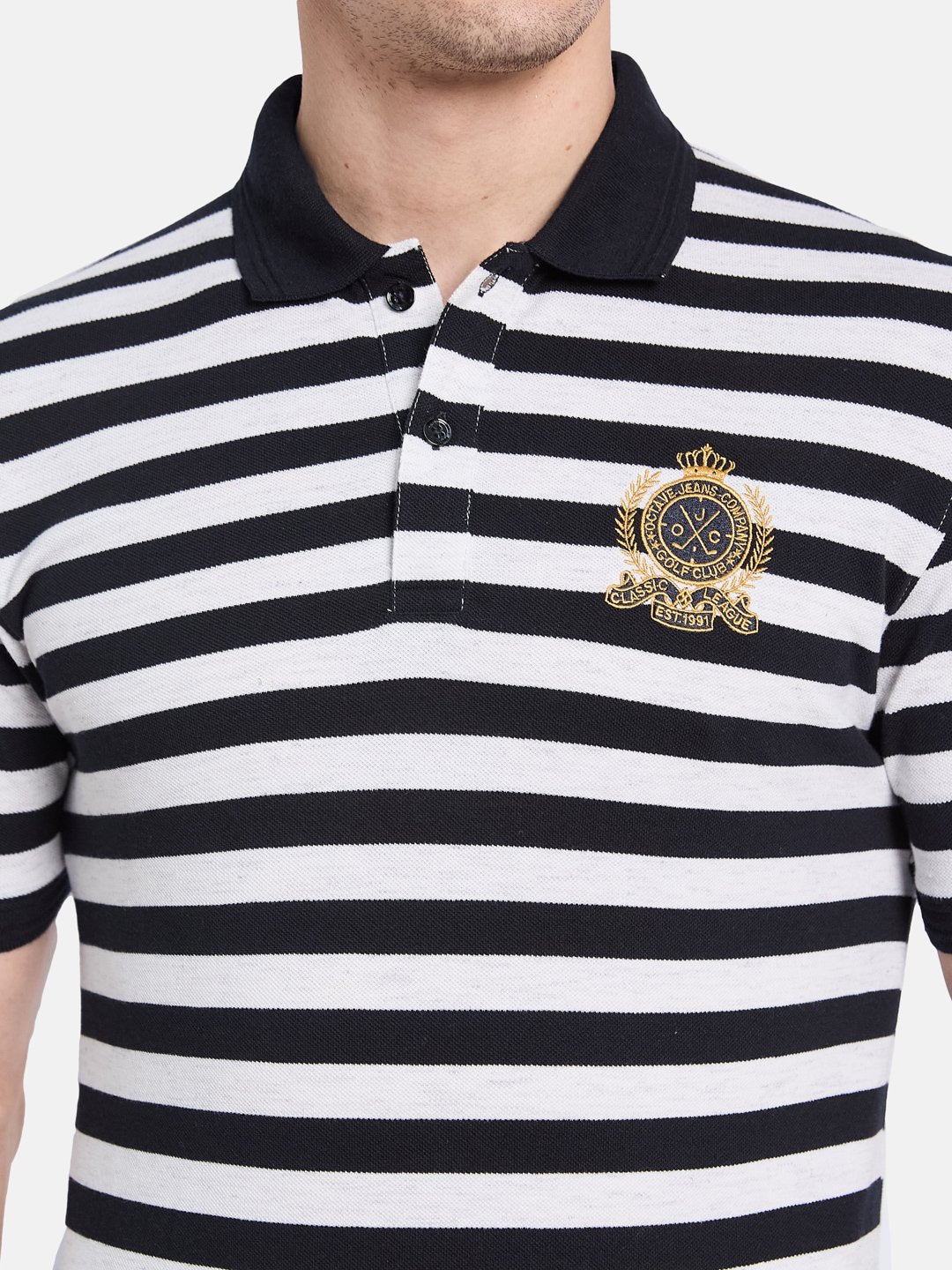 Octave Men Colourblocked Polo Collar Monochrome T-shirt