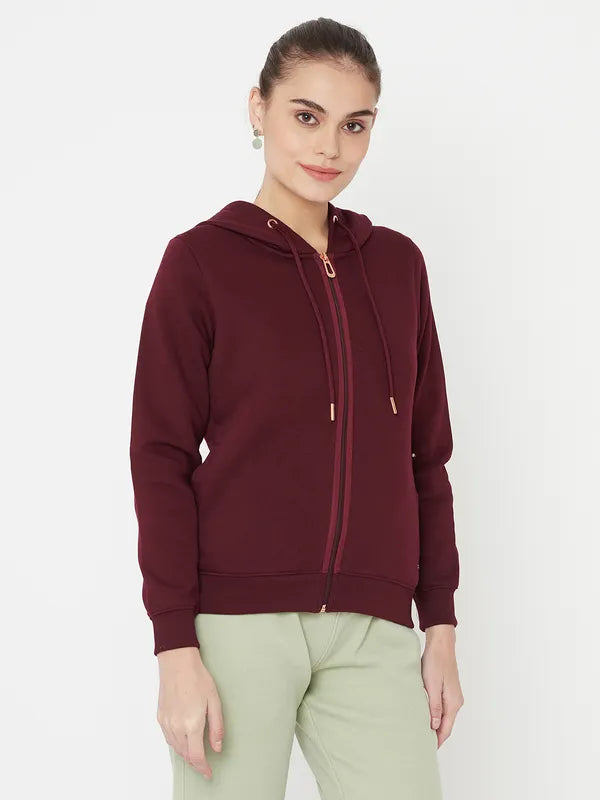 Mettle Women Maroon Hooded Sweatshirt