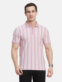 VERTICAL STRIPE POLO NECK T-SHIRT