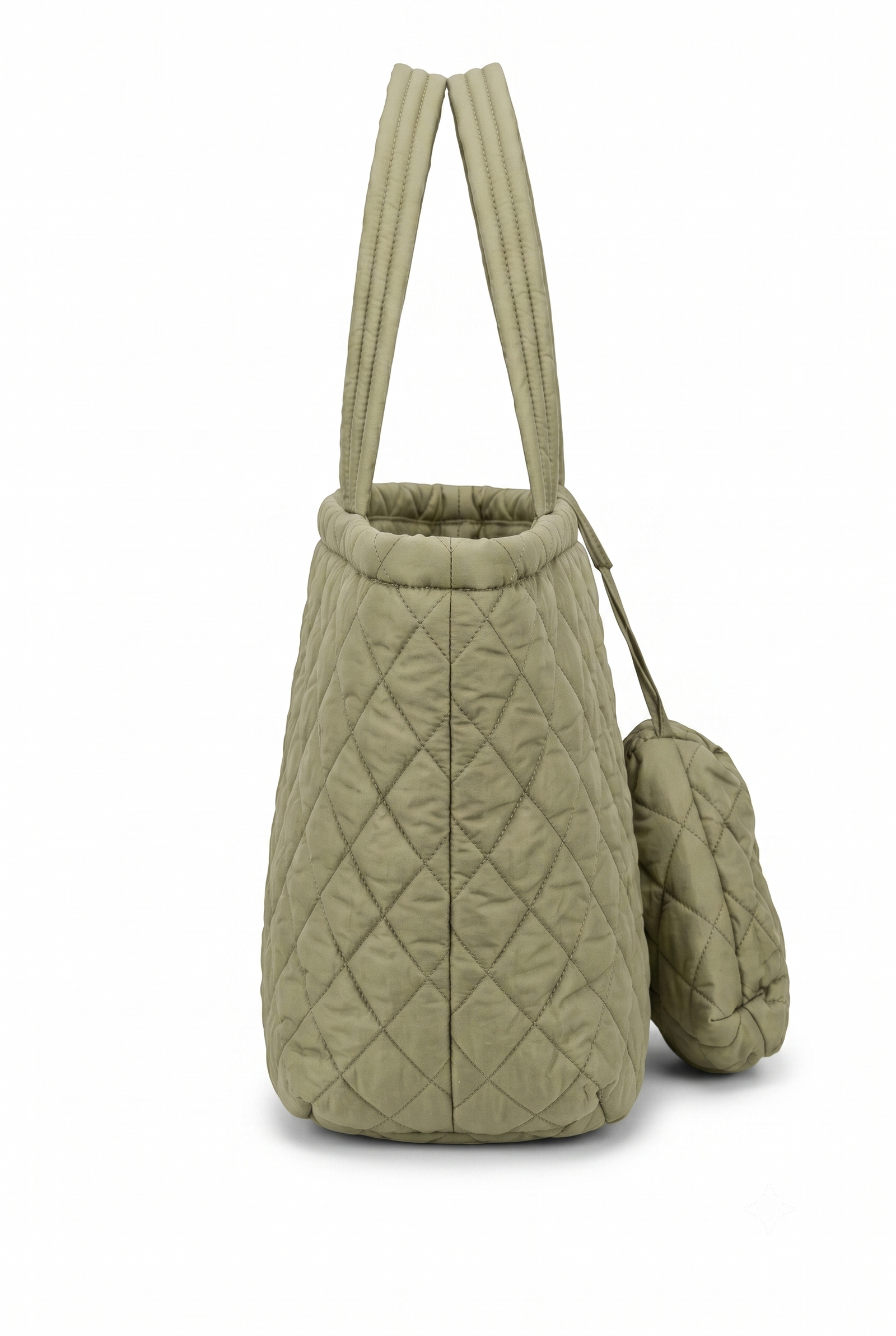 Women's  Olive Green Quilted Tote Handbag with Pouch | Lightweight Shoulder Bag | Large Capacity Everyday Travel Tote