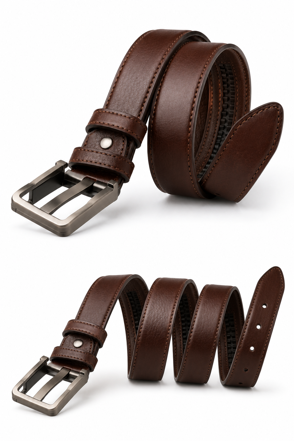 Men's Brown Leather Belt with Brushed Steel Buckle | Premium Formal & Casual Waist Belt for Men