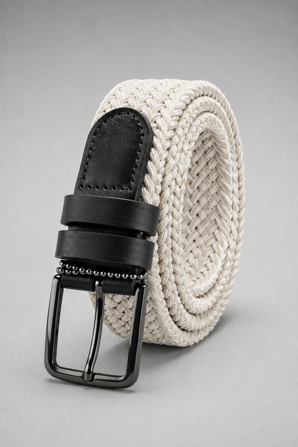 Men's Natural Braided Stretch Belt with Gunmetal Buckle