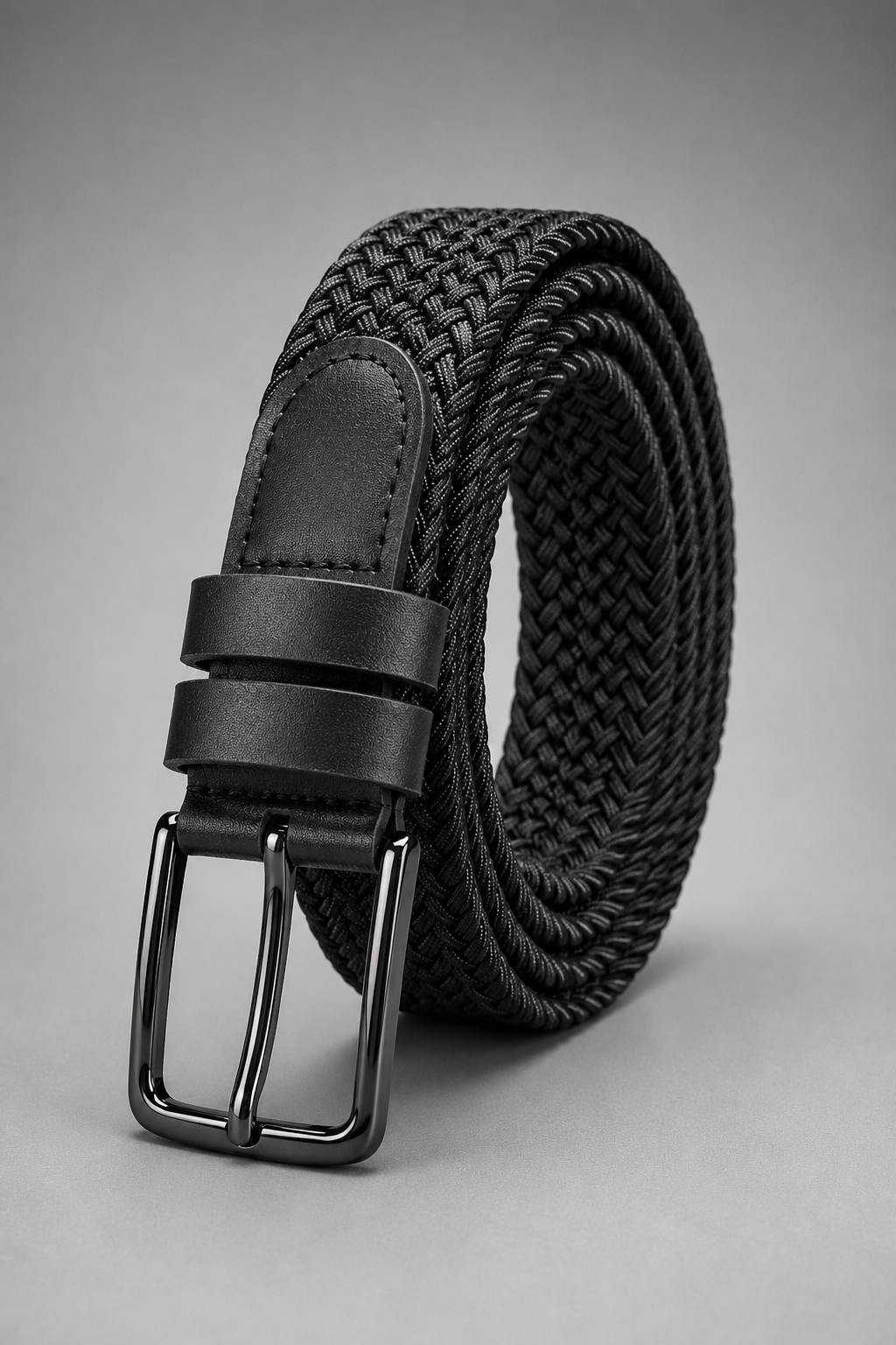 Men's Black Braided Stretch Belt with Gunmetal Buckle | Premium Woven Belt
