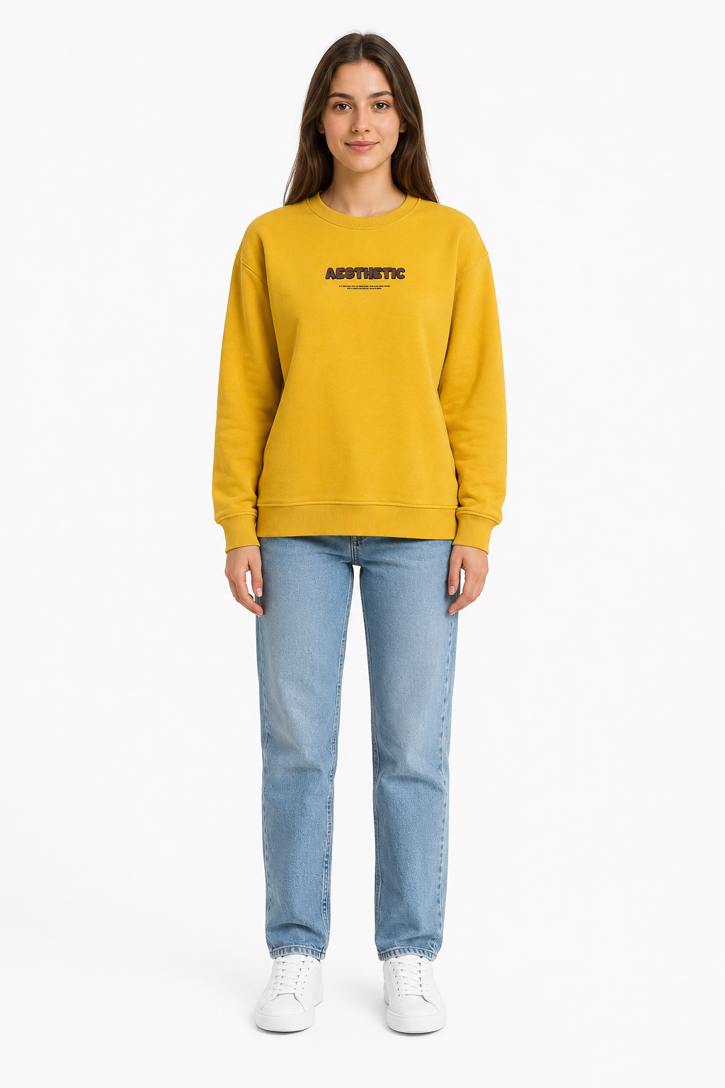 Mustard Yellow Cotton Fleece Sweatshirt - Aesthetic Brainstormed Graphic Pullover