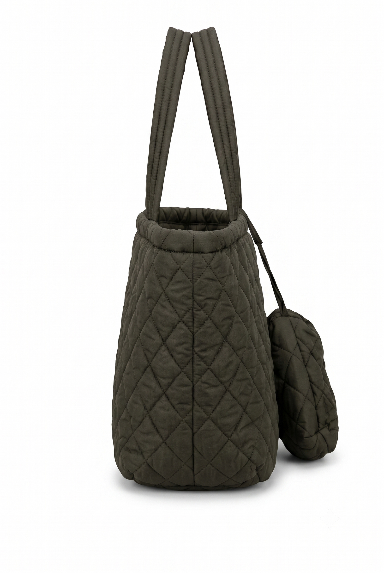 Women's Dark Olive Green Quilted Tote Handbag with Pouch | Lightweight Shoulder Bag | Large Capacity Everyday Travel Tote