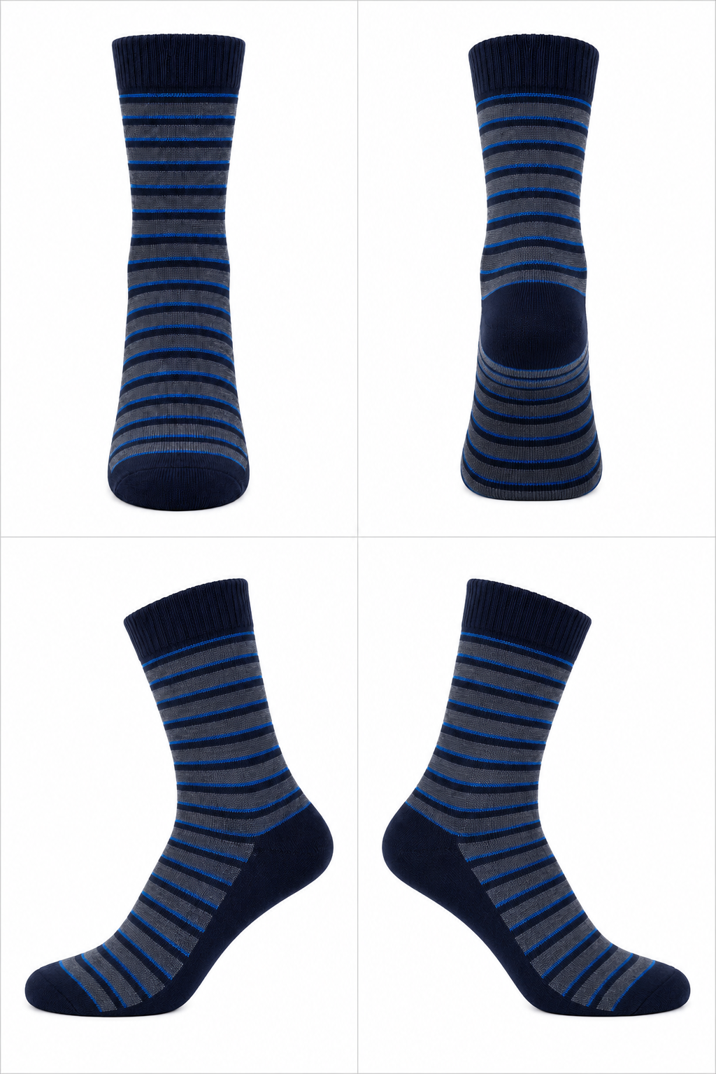 Premium Men's Striped Quarter Socks - Navy  Front Panel Design