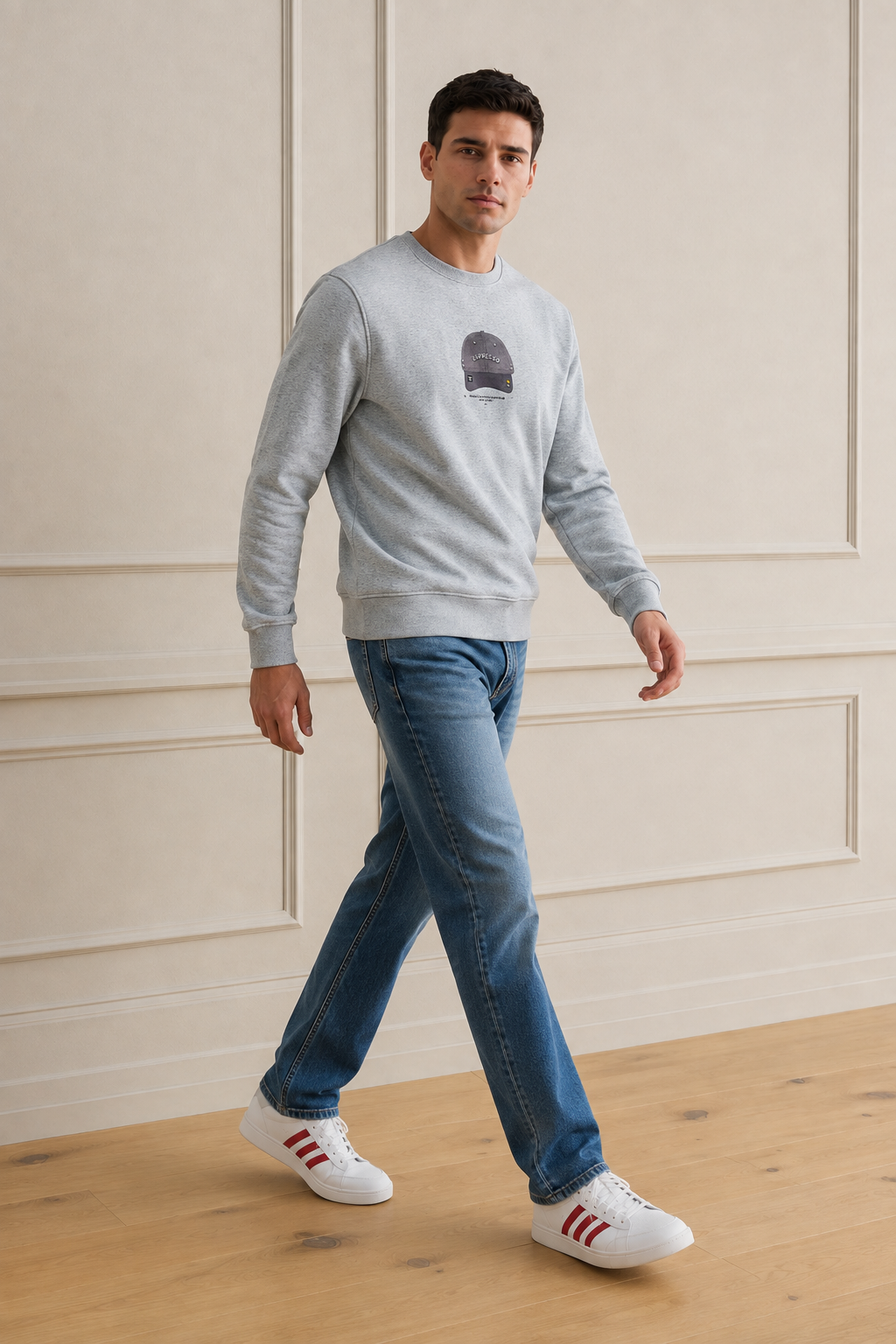Men’s Grey Melange Cotton Fleece Full Sleeve Winter Sweatshirt | Round Neck Graphic
