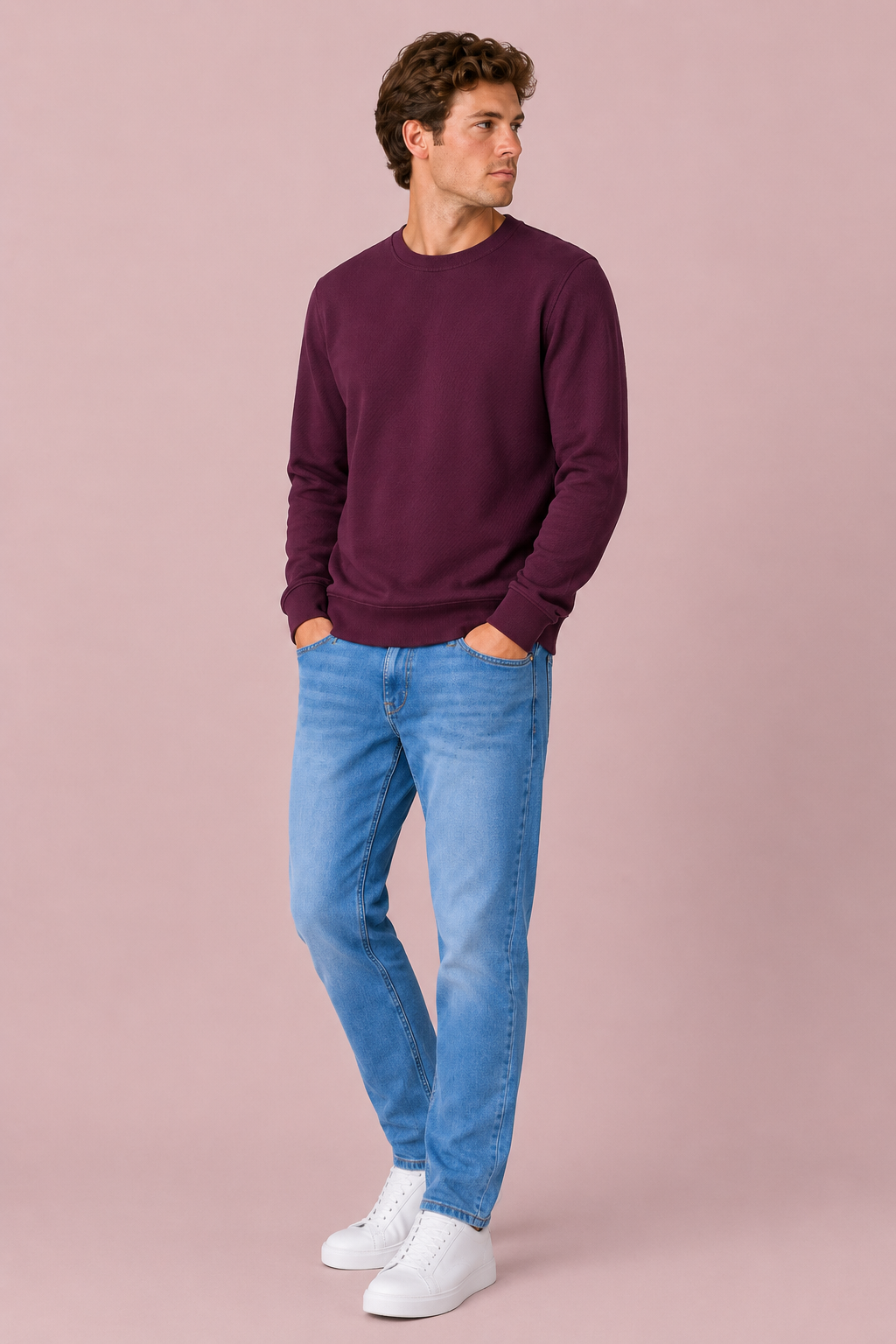 Men’s Wine Football Knit Full Sleeve Pre-Winter Sweatshirts