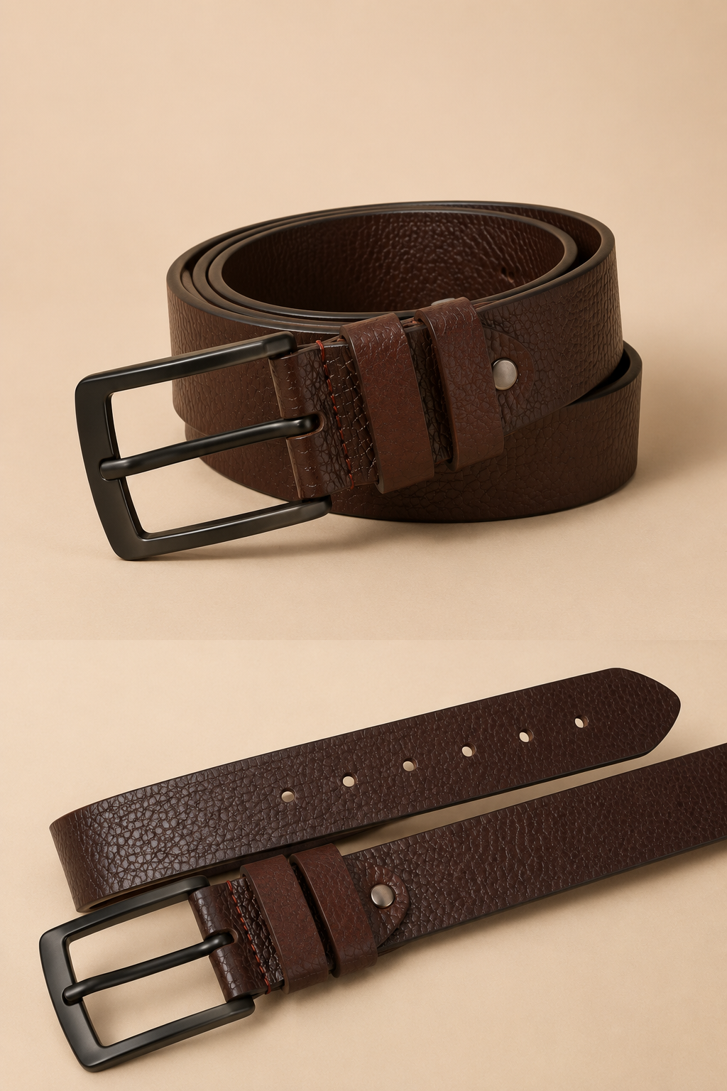 Men's Brown Leather Belt with Brushed Steel Buckle | Premium Formal & Casual Waist Belt for Men