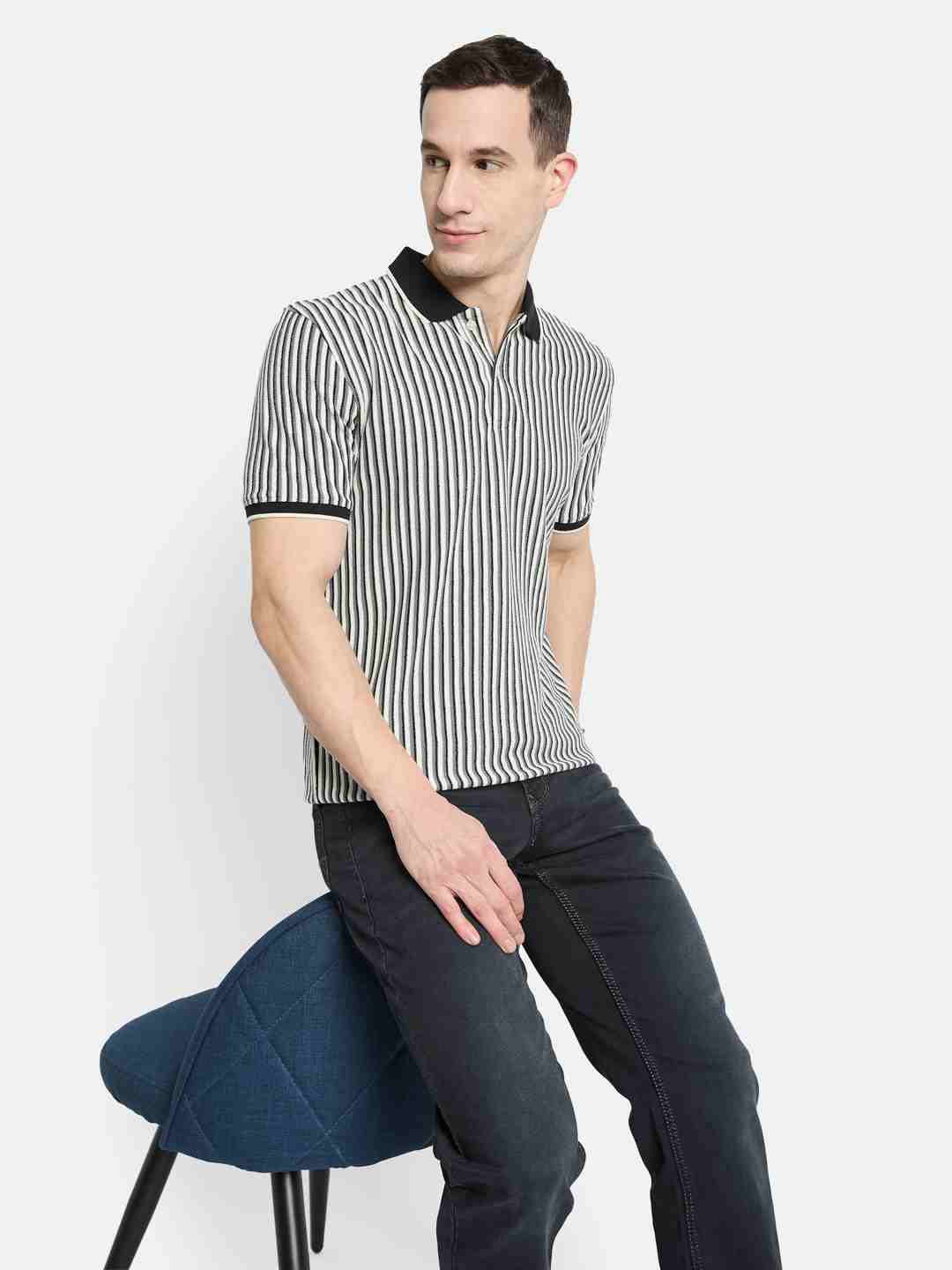 Octave Men Striped Polo Collar T-shirt