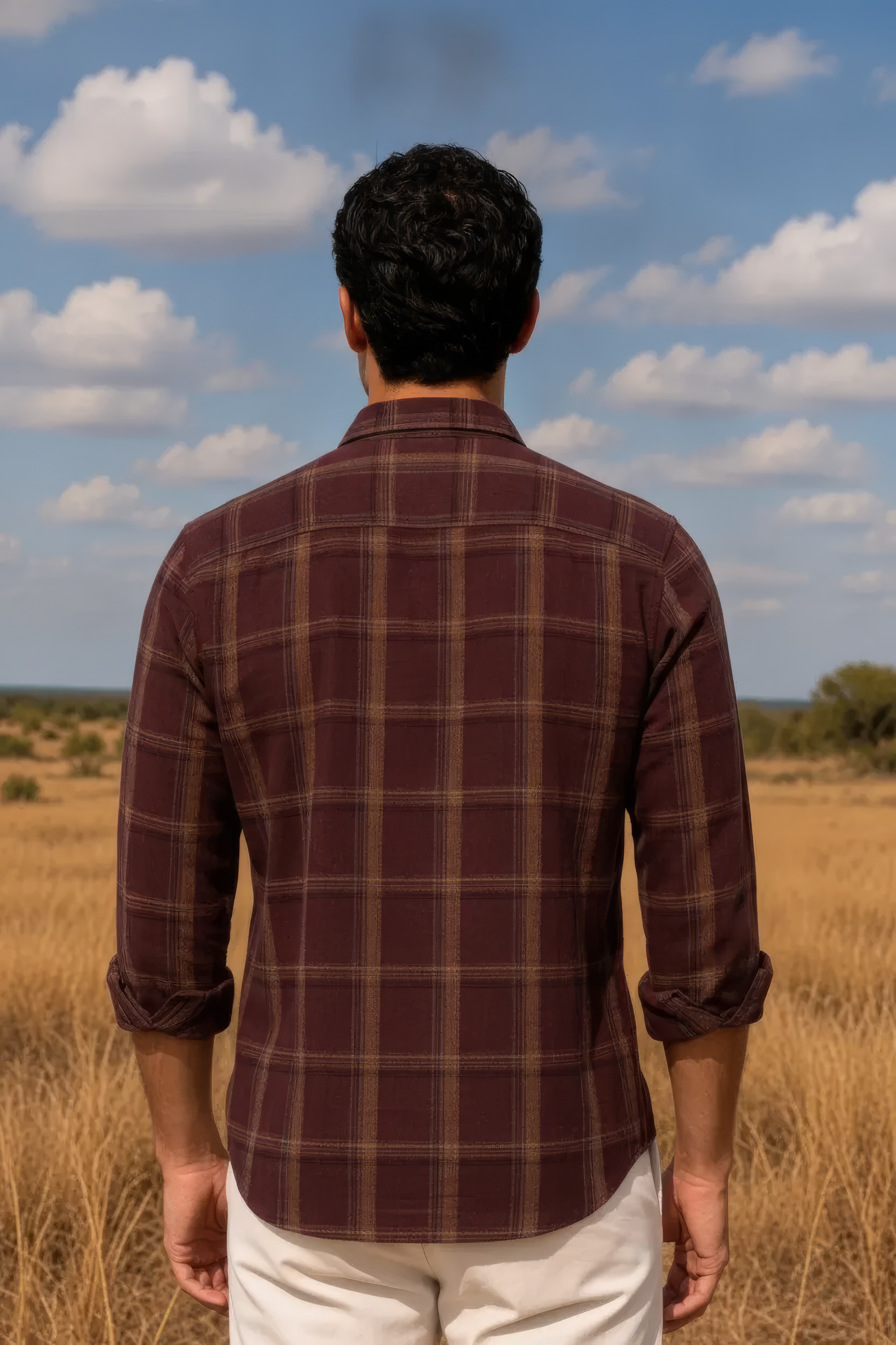 Men’s Coffee Check Cotton Corduroy Full Sleeve Shirt