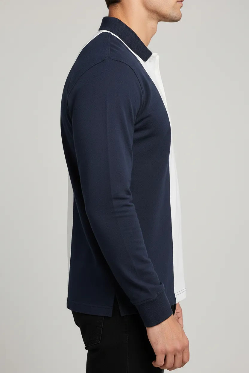 Men’s Deep Merlot Colourblock Cotton Pique Polo Full-Sleeve Winter T-Shirt