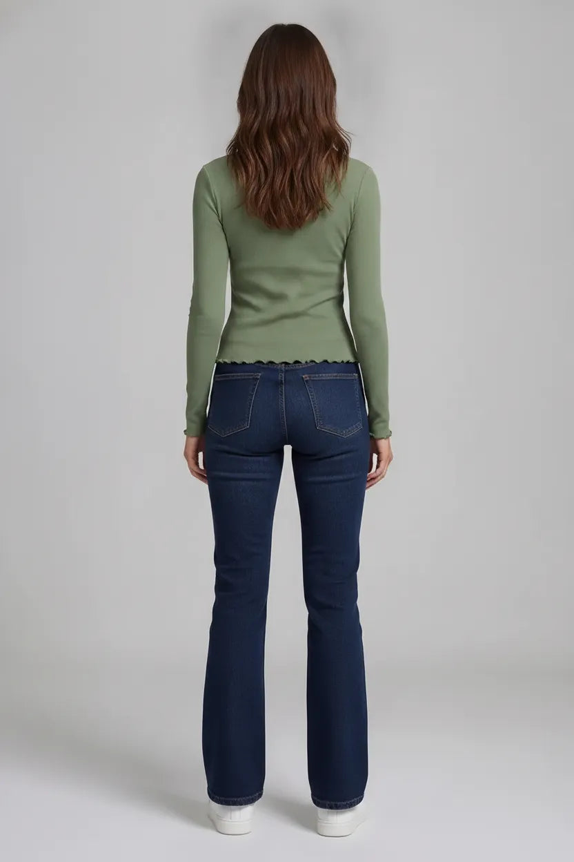 Women’s Green Rib-Knit Viscose Round-Neck Full-Sleeve Winter Top