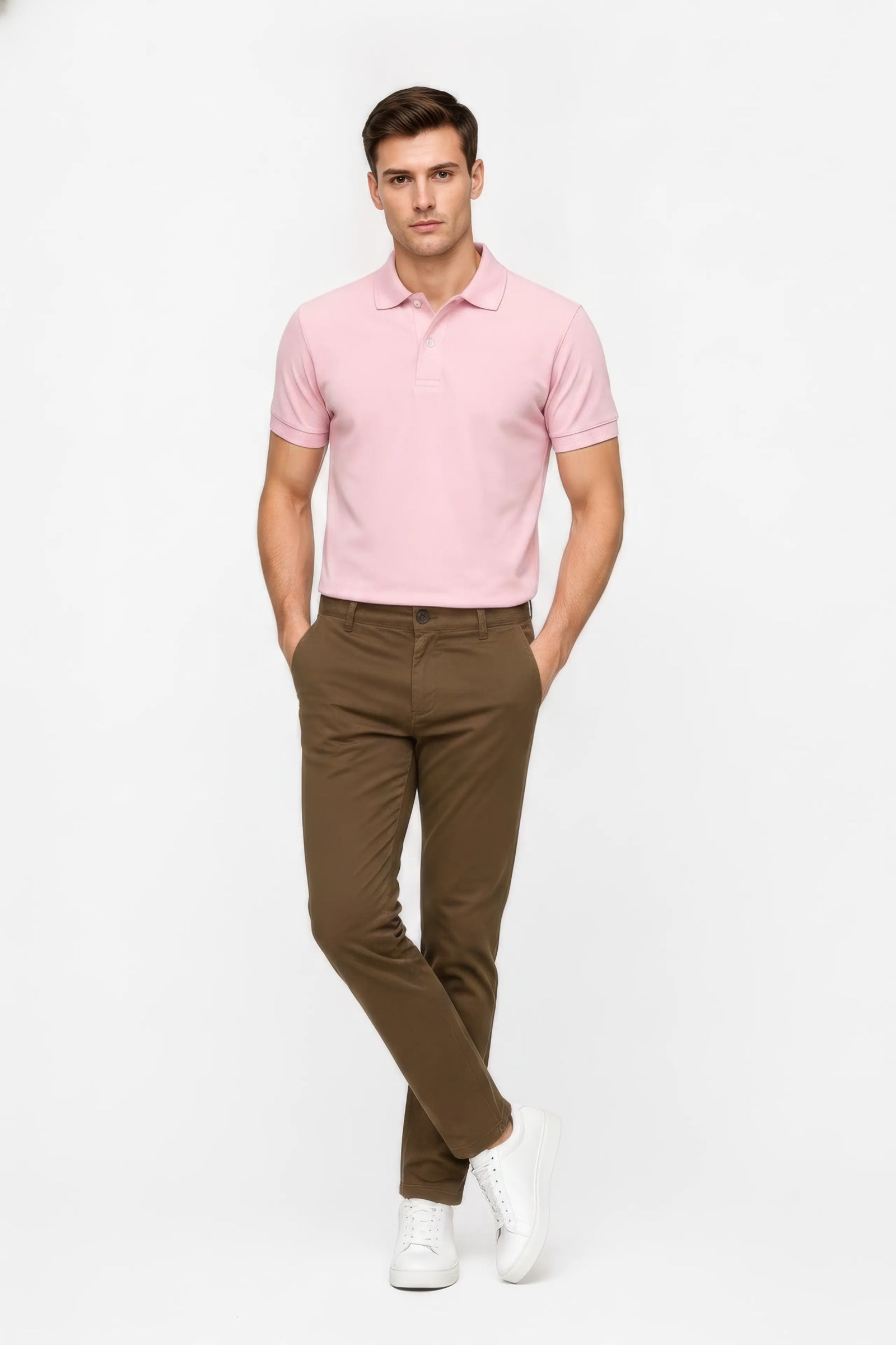 Men Coffee Mid-Rise Cotton Trousers