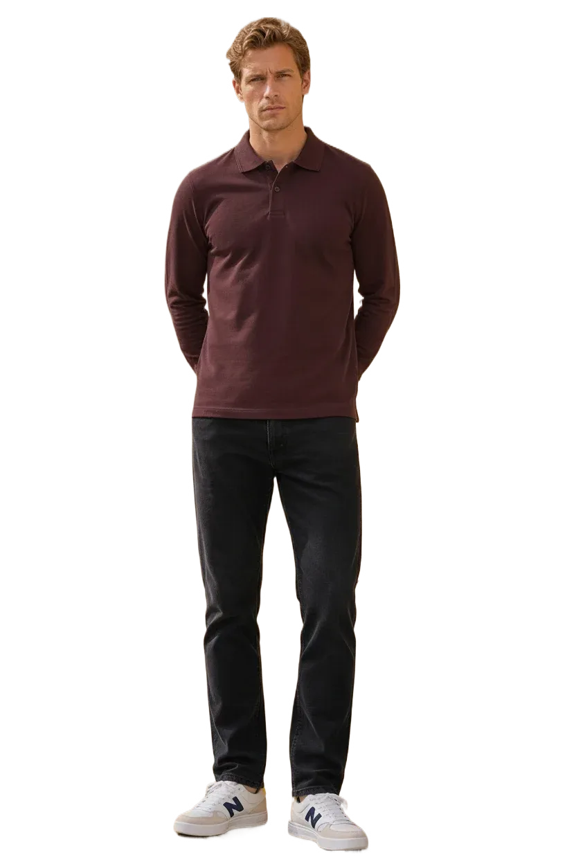 Men’s Espresso Pique Lycra Polo Neck Full-Sleeve Winter T-Shirt