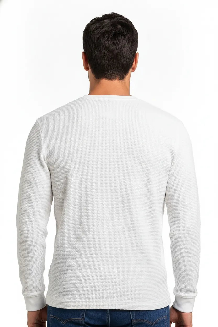 Men’s Off White Crew Neck Sweatshirt in Brushed Seersucker Fabric |