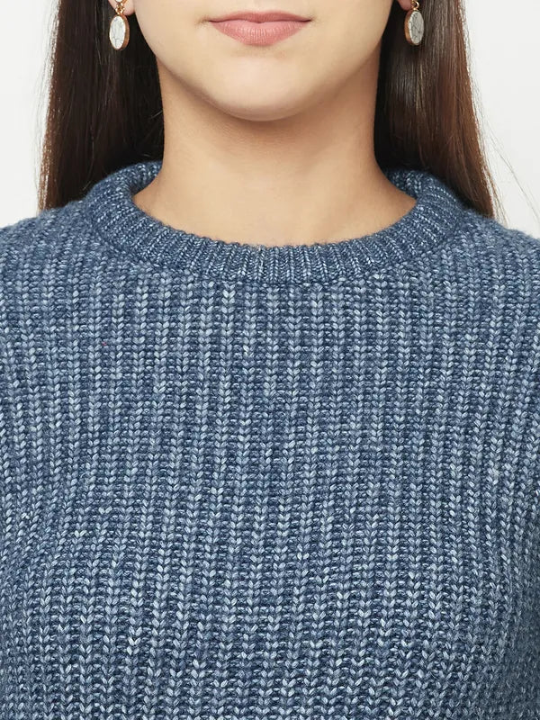 Women Navy Melange Sweaters