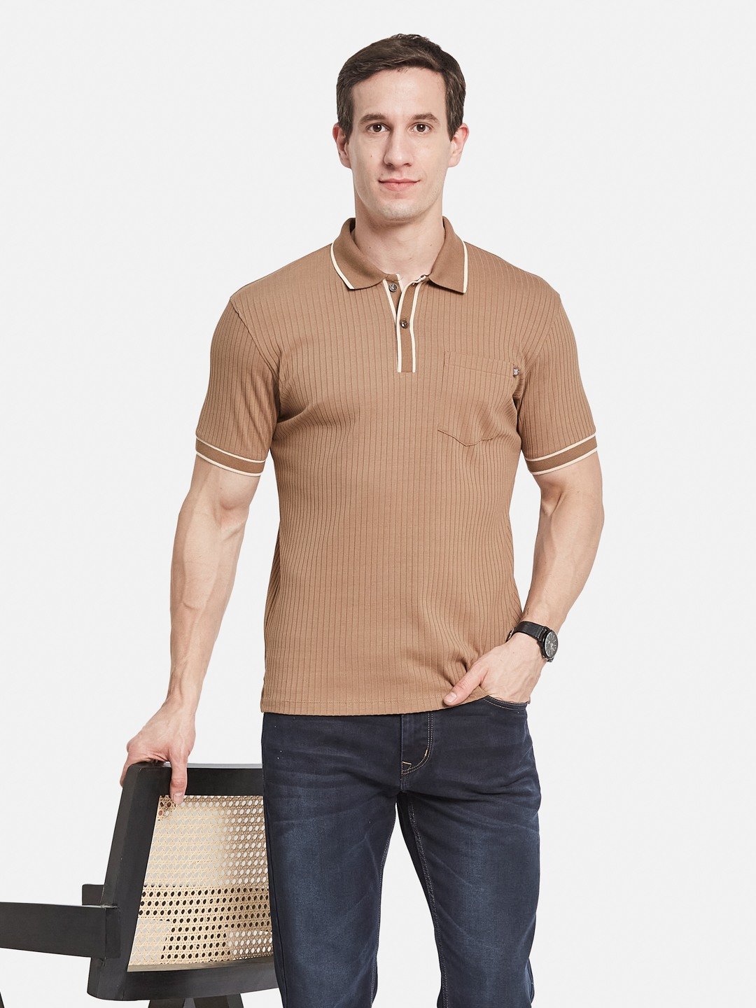 Octave Men Striped Polo Collar T-shirt