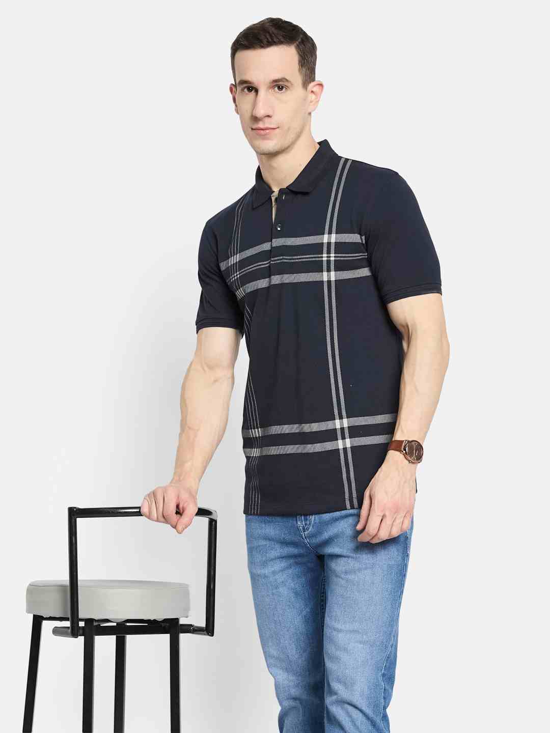 Octave Men Striped Polo Collar T-shirt