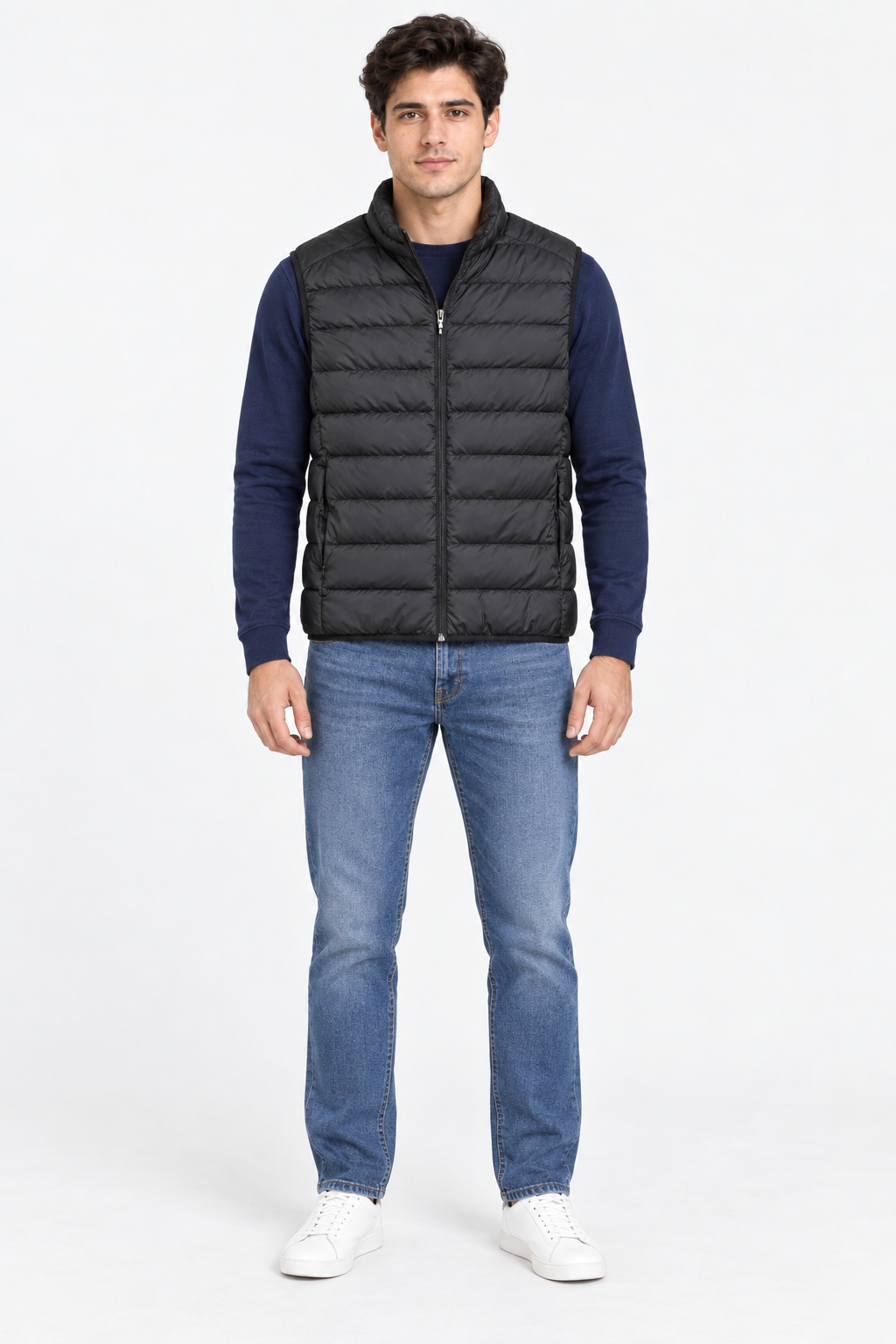 Men’s Black Ultra-Light Puffer Gilet – Woven Regular Fit Sleeveless Winter Jacket