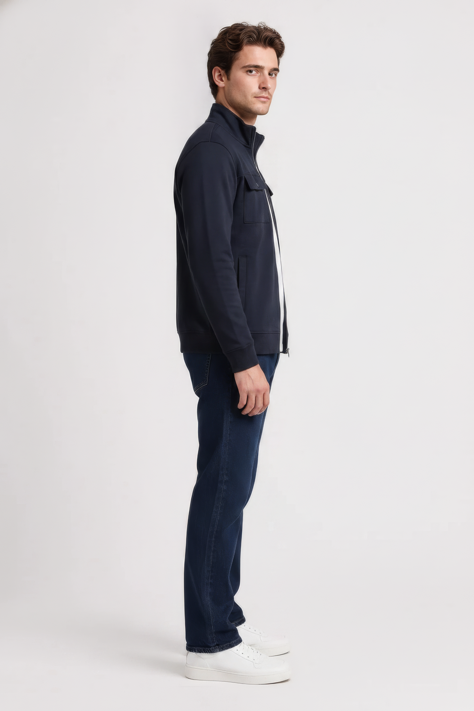 Men’s Black Cotton Blend  Full-Zip Utility Pocket Sweatshirt