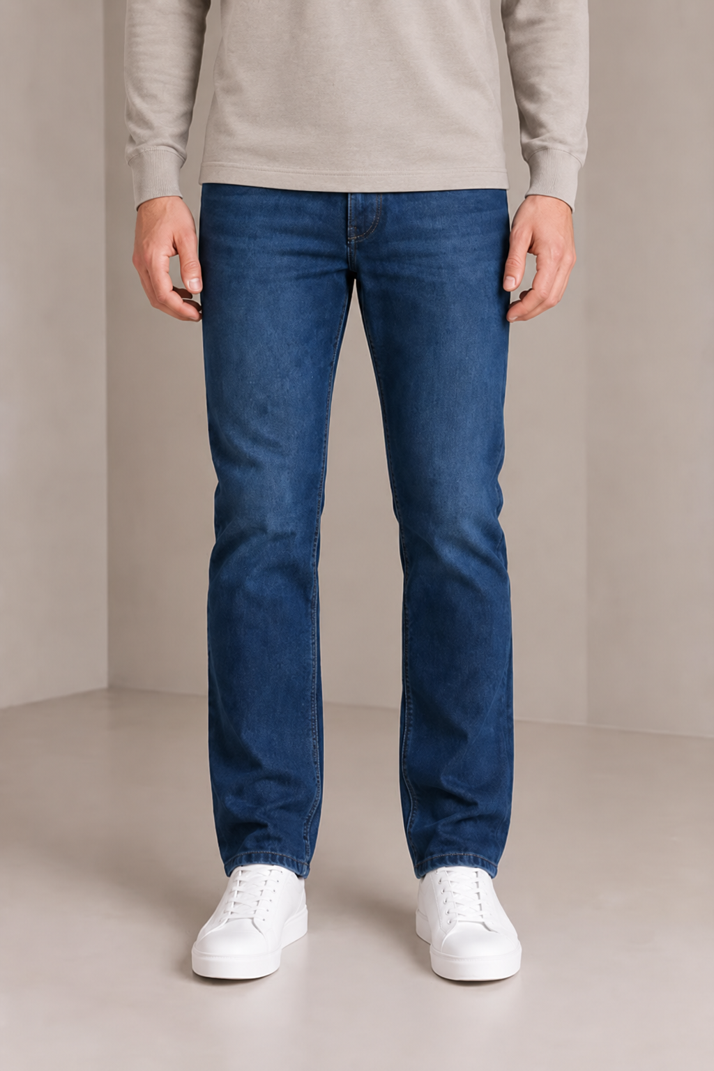 Men’s Carbon Blue Denim Jeans – Regular Fit Straight Leg Casual Jeans