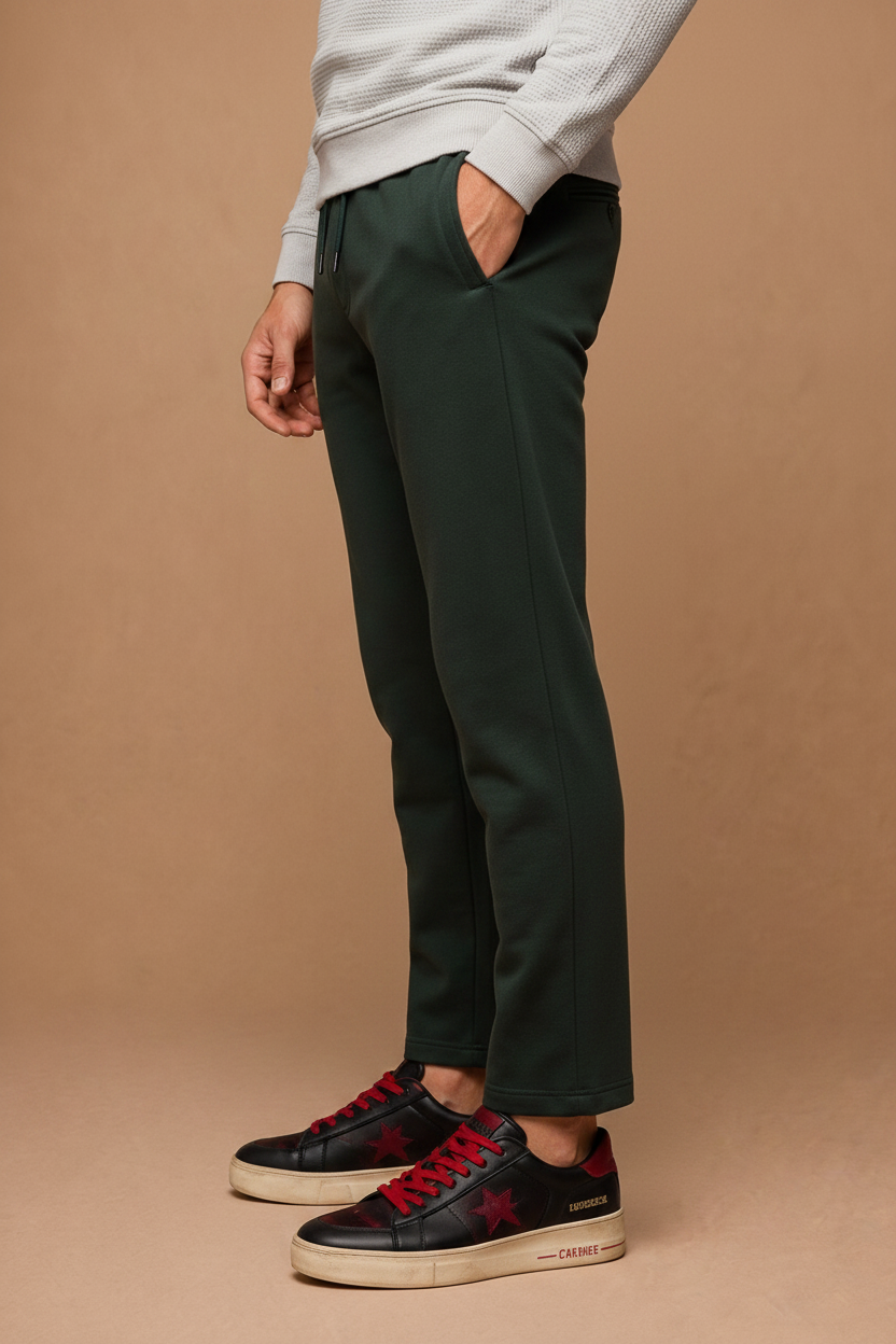 Men’s Dark Olive Brushed Cotton Fleece Lower with Drawstring
