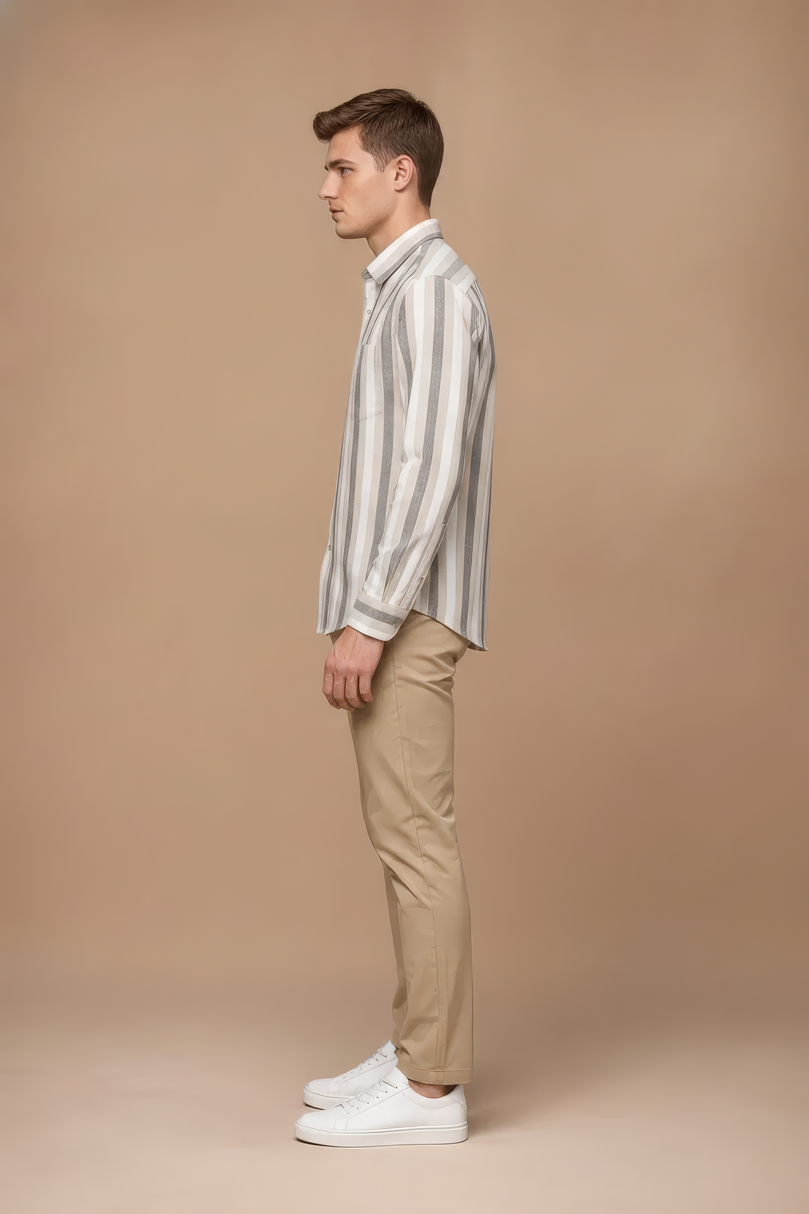 Men’s Natural Blue Striped Twill Cotton Shirt