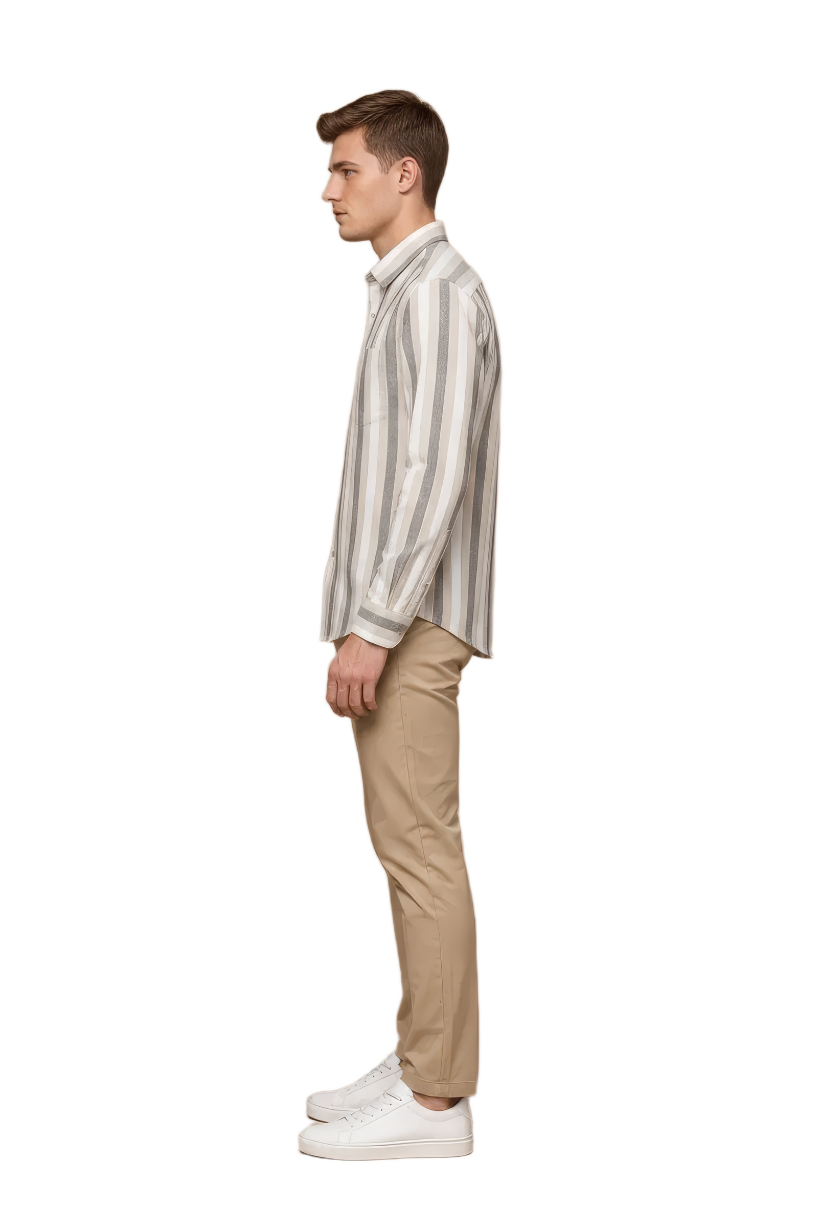 Men’s Natural Blue Striped Twill Cotton Shirt