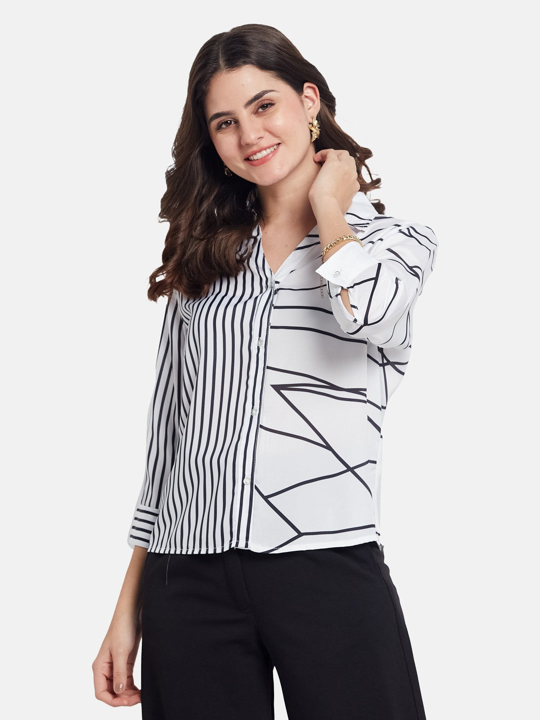 METTLE Women Multi Striped Spread Collar Cotton Casual Shirt