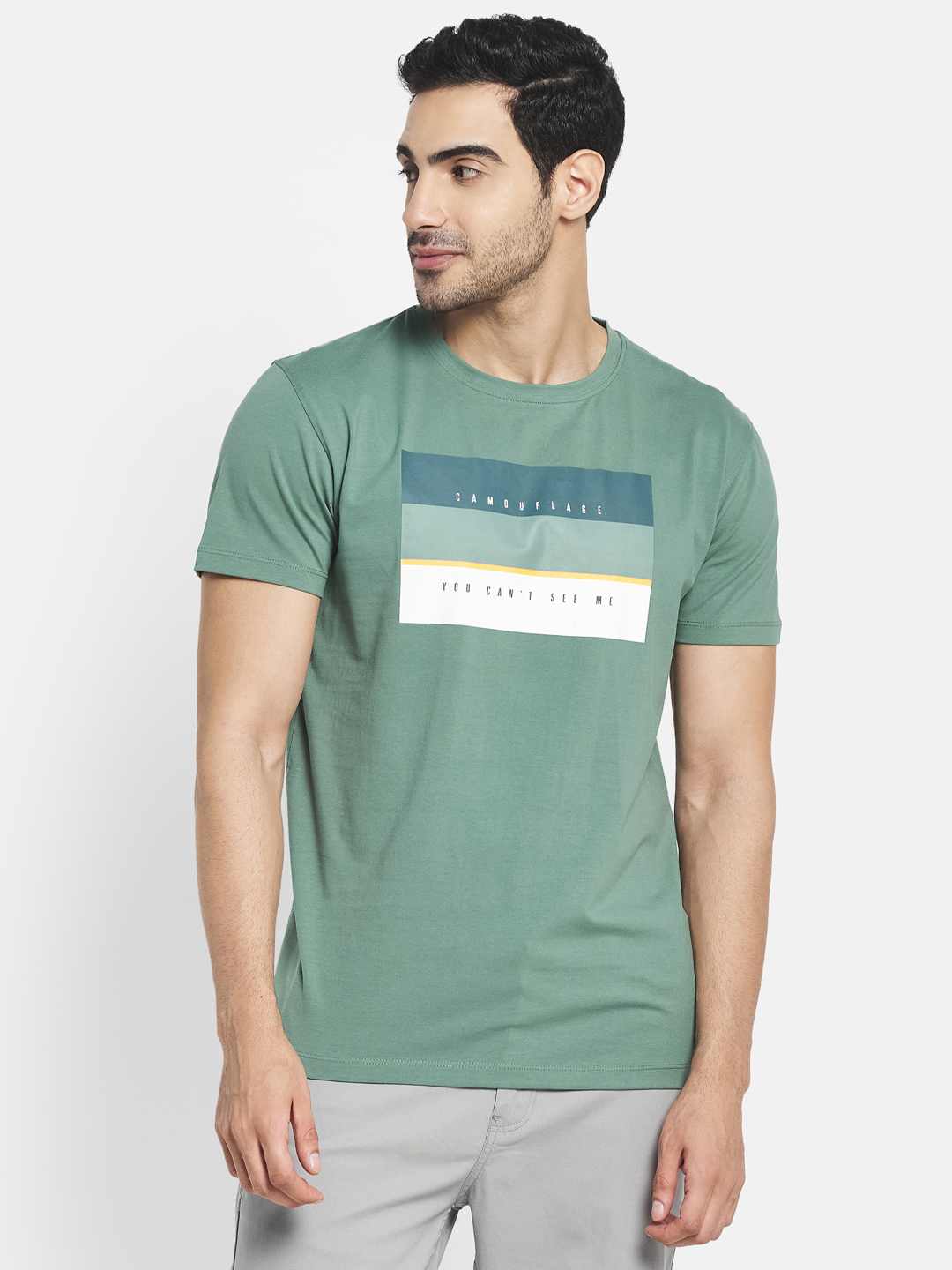Octave Men Olive Green Typography Printed T-Shirt