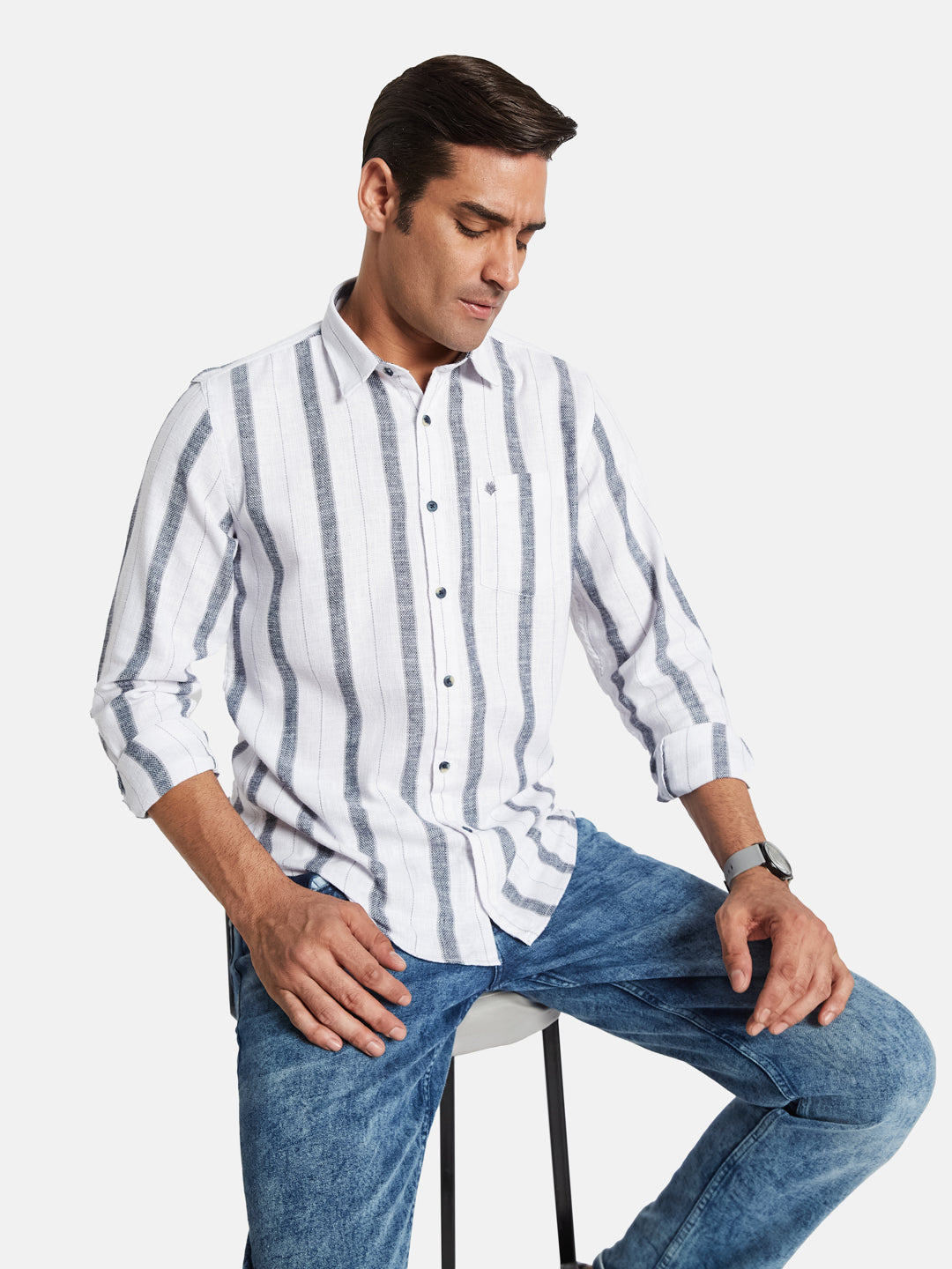 METTLE Men Multi Stripes Opaque Striped Casual Shirt