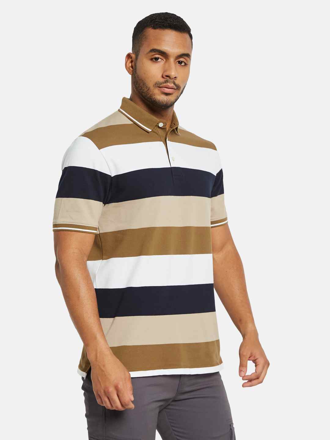 Octave Men Colourblocked Polo Collar T-shirt