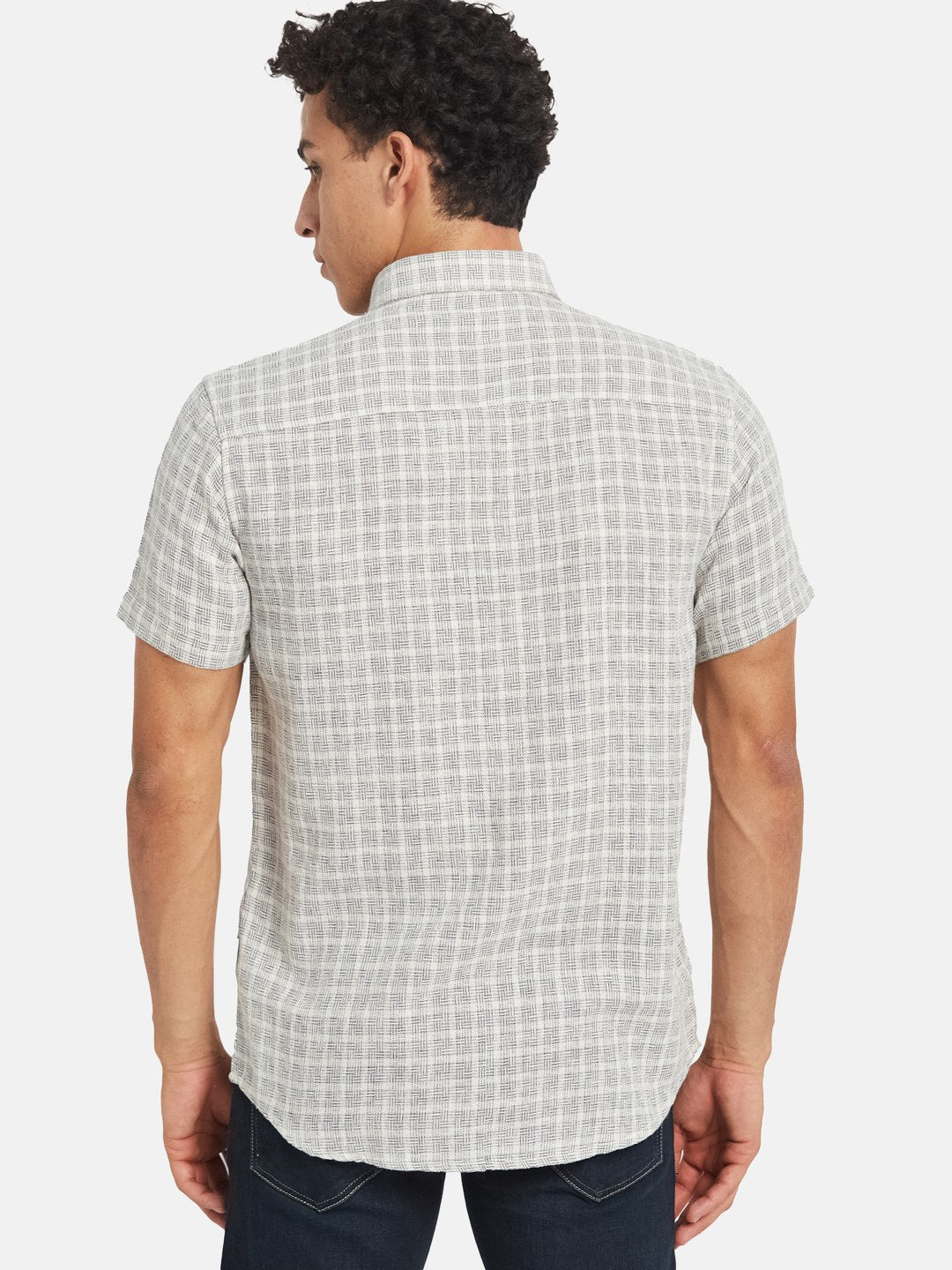 METTLE Men Textured Spread Collar Cotton Casual Shirt