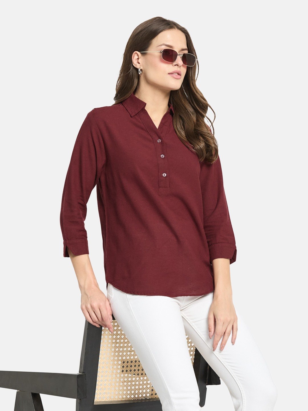 METTLE Women Salsa Cotton Shirt Style Top