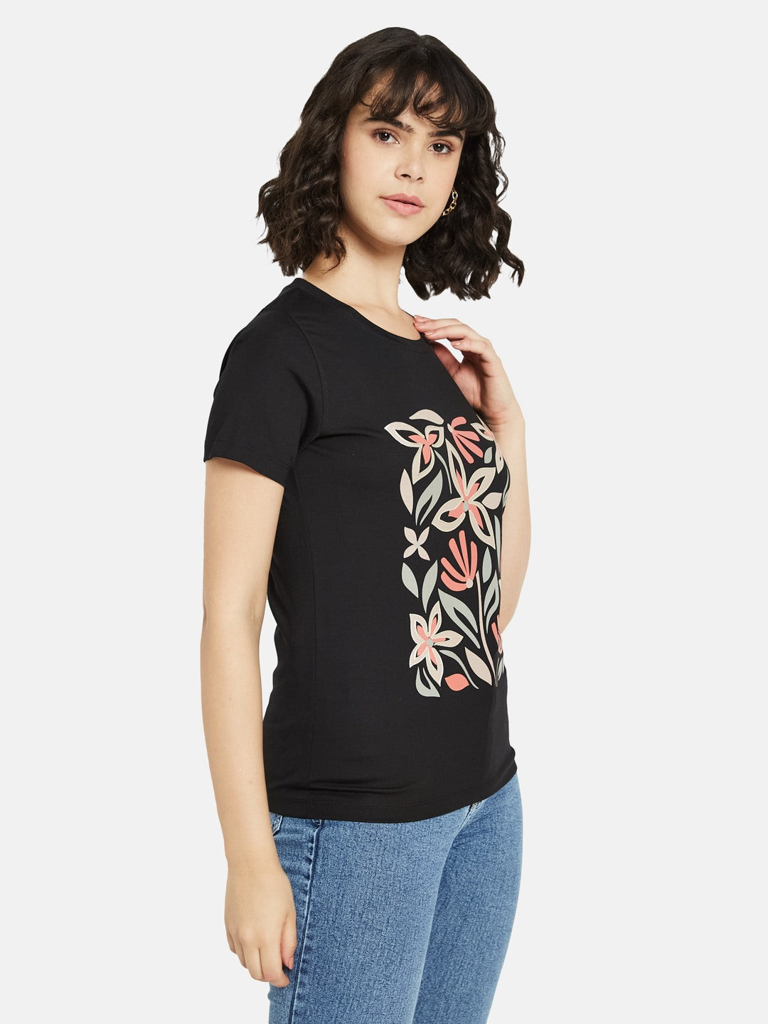 METTLE Women Floral Printed Round Neck Cotton T-shirt