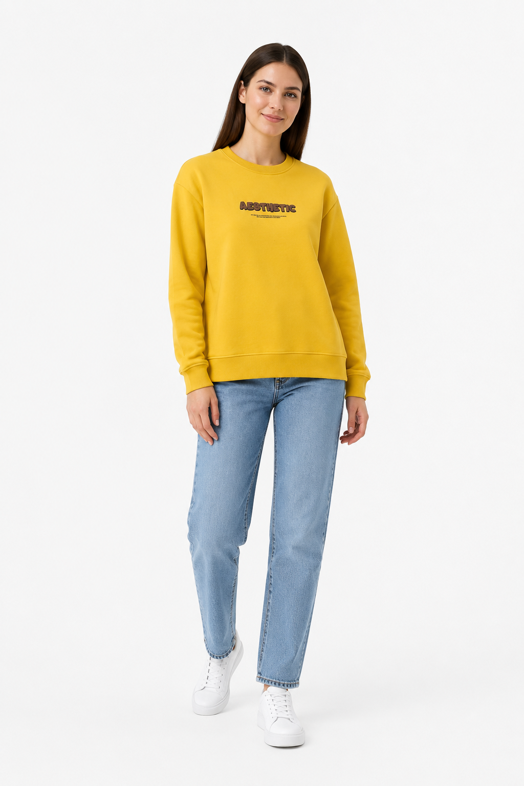 Mustard Yellow Cotton Fleece Sweatshirt - Aesthetic Brainstormed Graphic Pullover