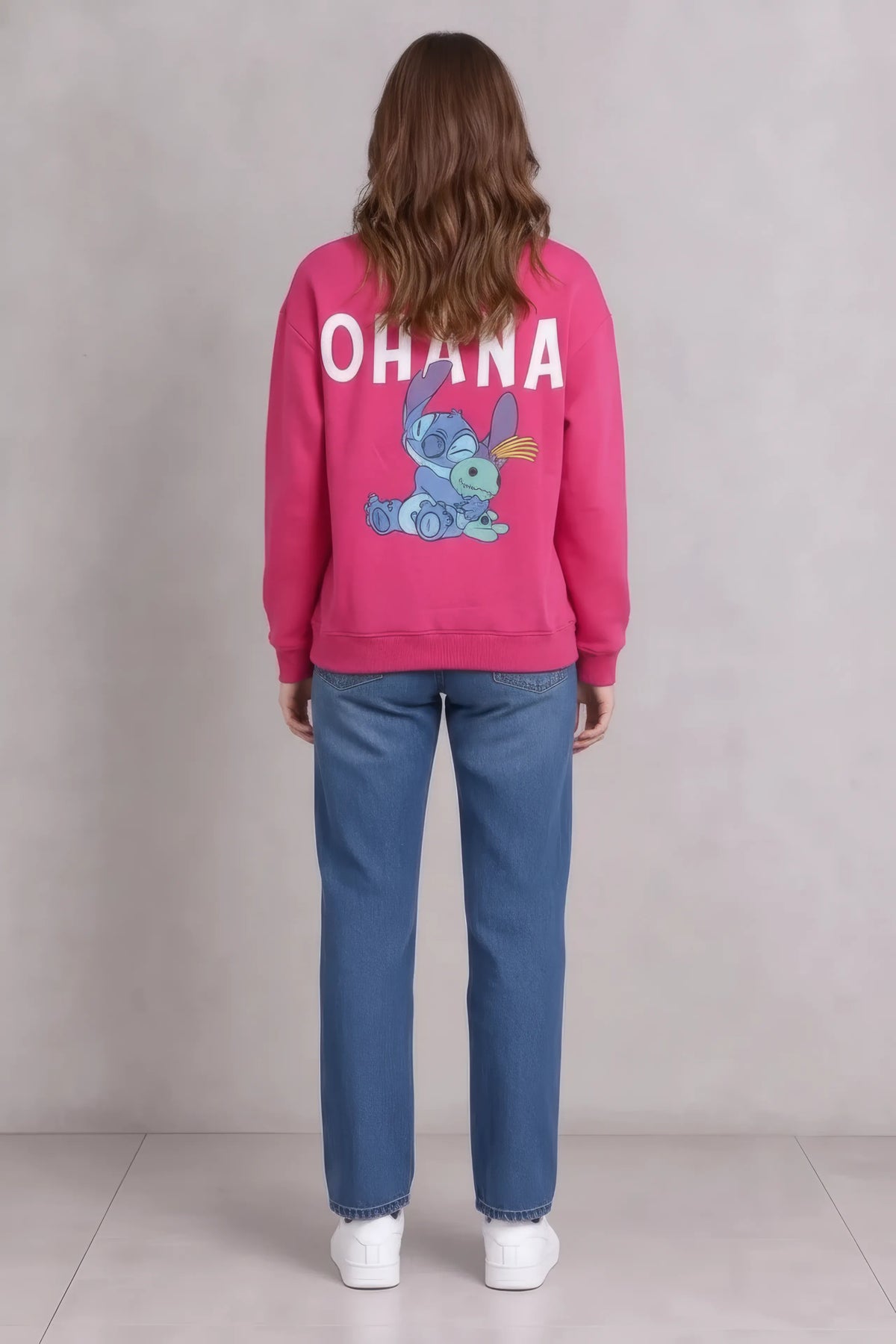 Women’s Hot Pink Disney Stitch Cotton Brushed Fleece Sweatshirt – Regular Fit
