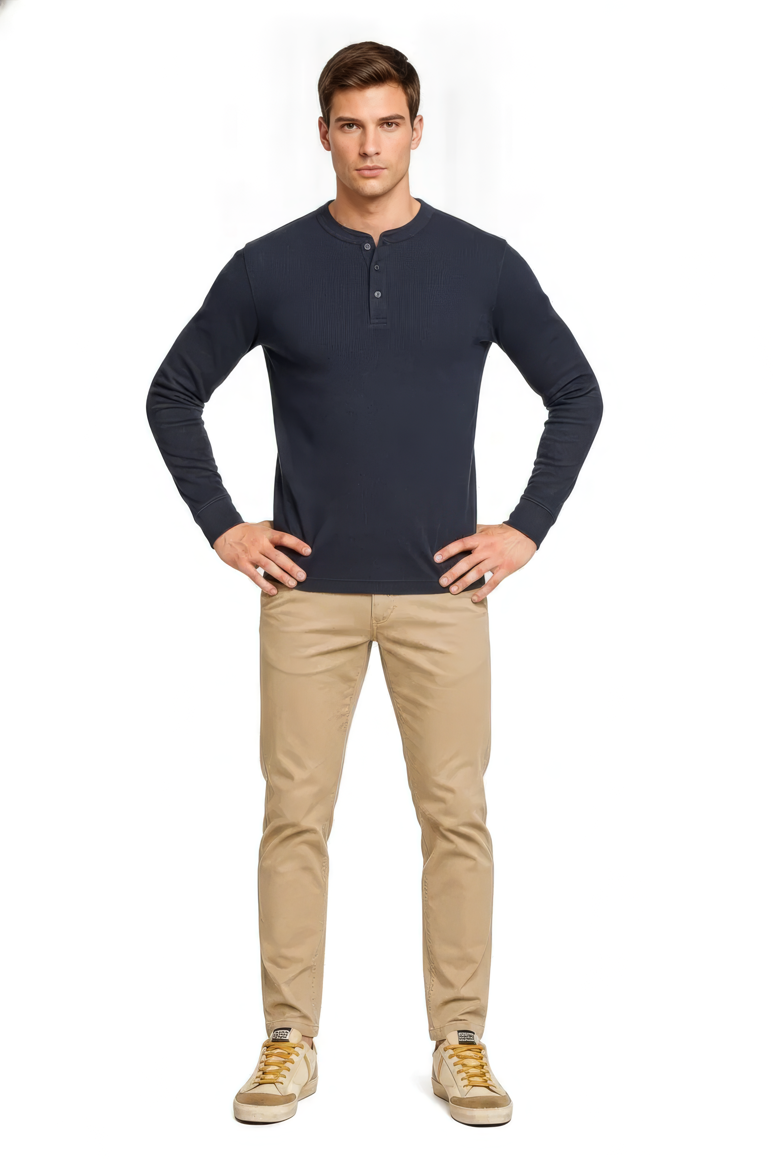 Men’s Black Full Sleeve Mandarin Collar T-Shirt | Cotton Blended Seersucker Fabric